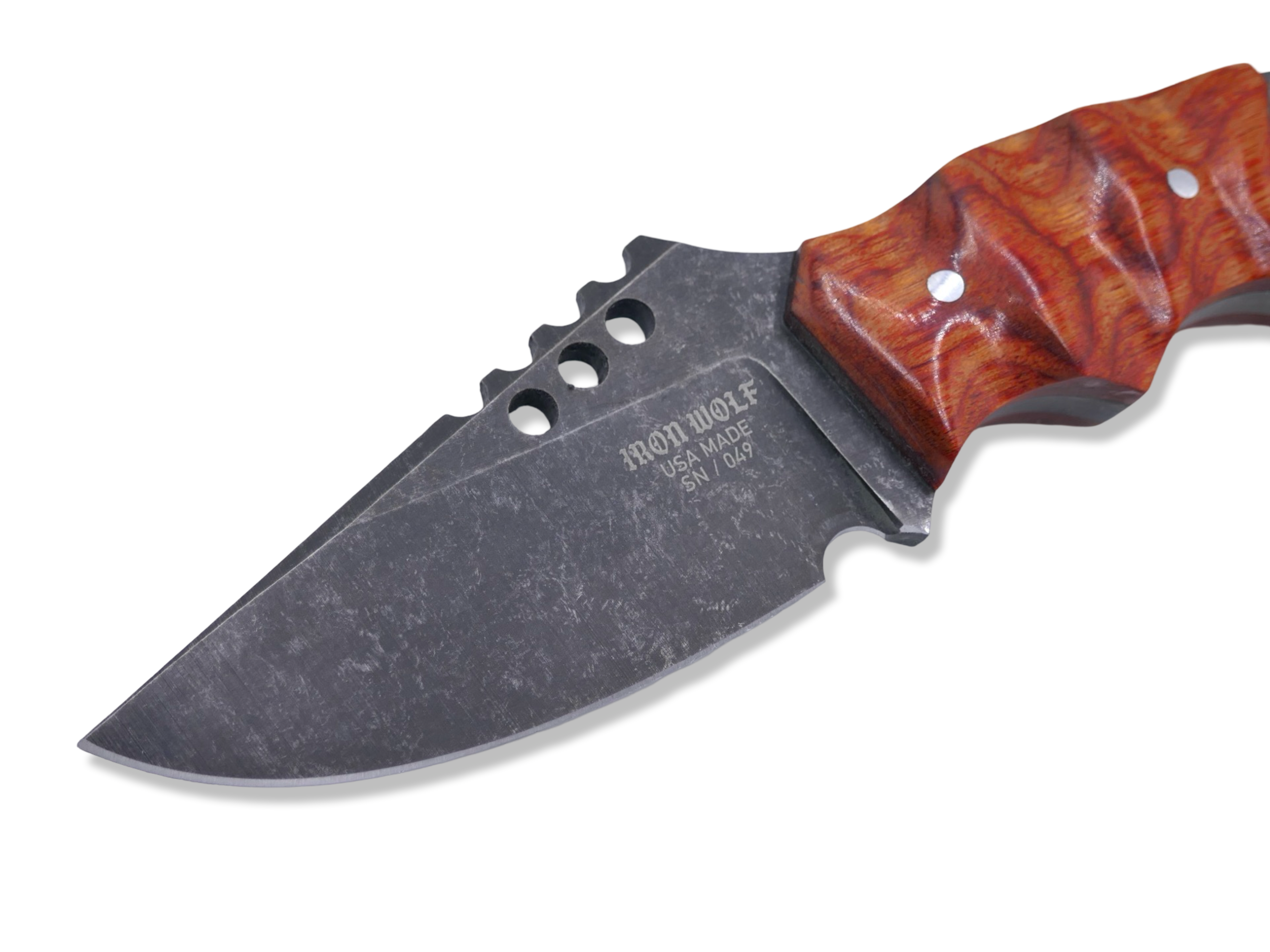 IRON WOLF Custom 1 of 1 - Dark Stonewash / “ COCOBOLO “ Wood / Sheath Included
