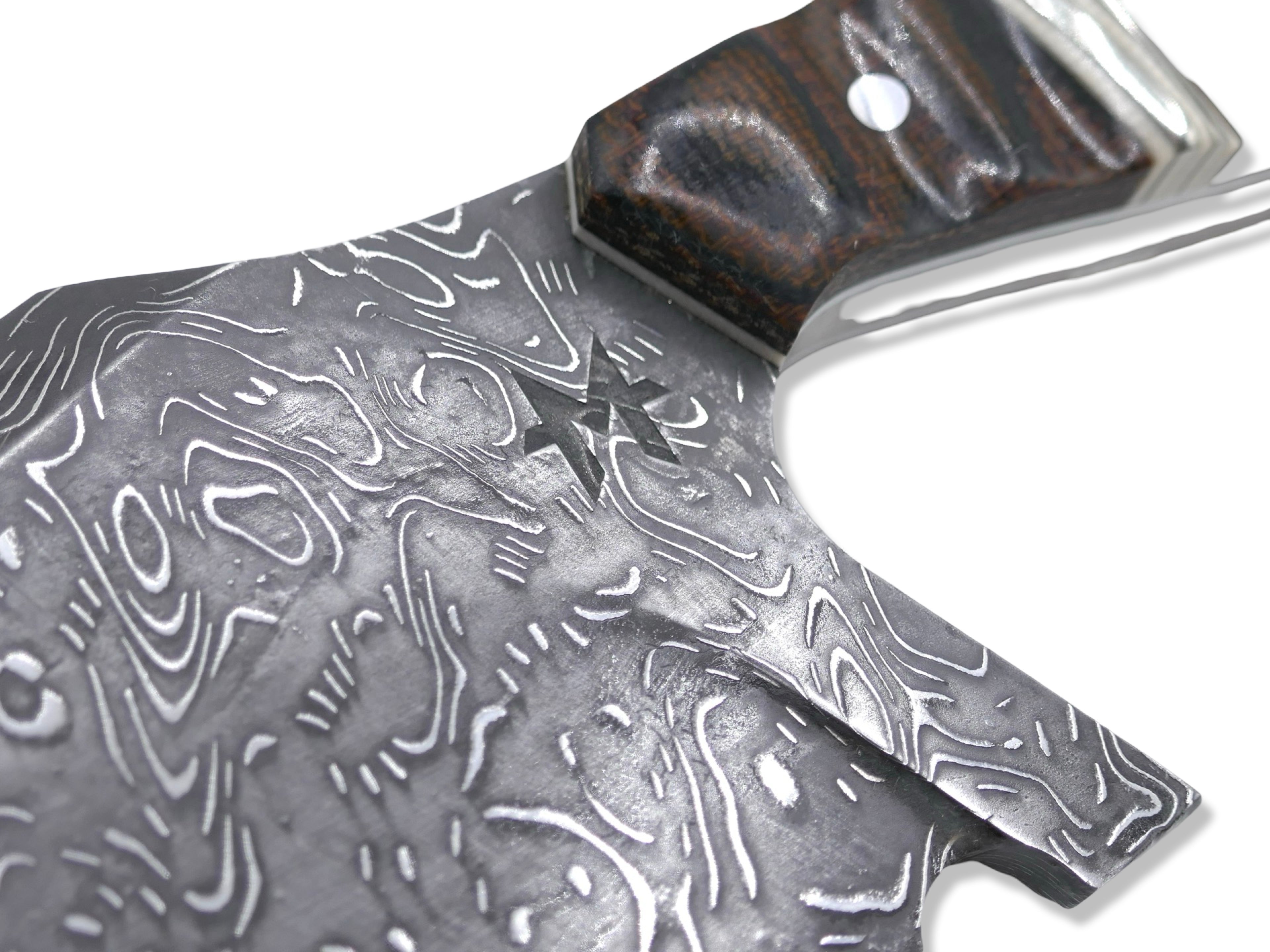 “Pro Reaper“ Custom 1 of 1 Vegas Forge Stainless Damascus - 70’s Westinghouse / White + Nickel Splits / Burl Handle
