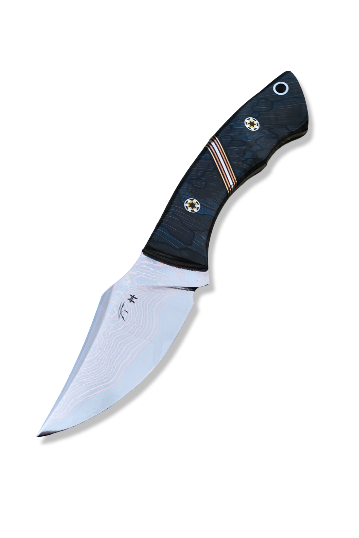 “ ODB “ Custom PROTOTYPE - Baker Forge Tigermai / Bronze + Copper Damascus / Raffir Handle / Copper - Nickel - Brass Split / Mosaic Pins / Python Inlay Sheath / Jason Knight Design