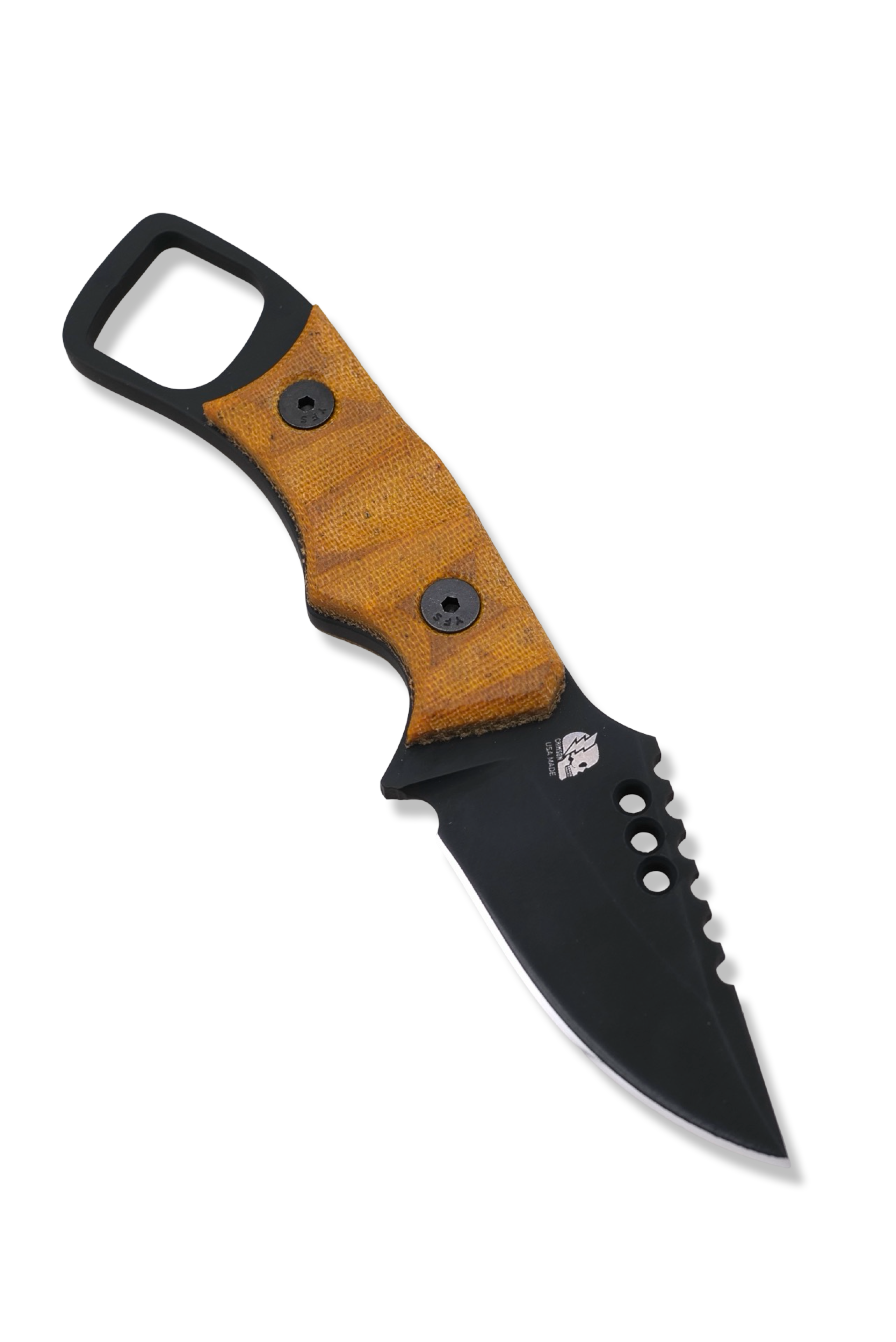 RPM Iron Wolf Custom 1/1 - Black Cerakote / Vintage Westinghouse Butterscotch Micarta / Leather Sheath Included