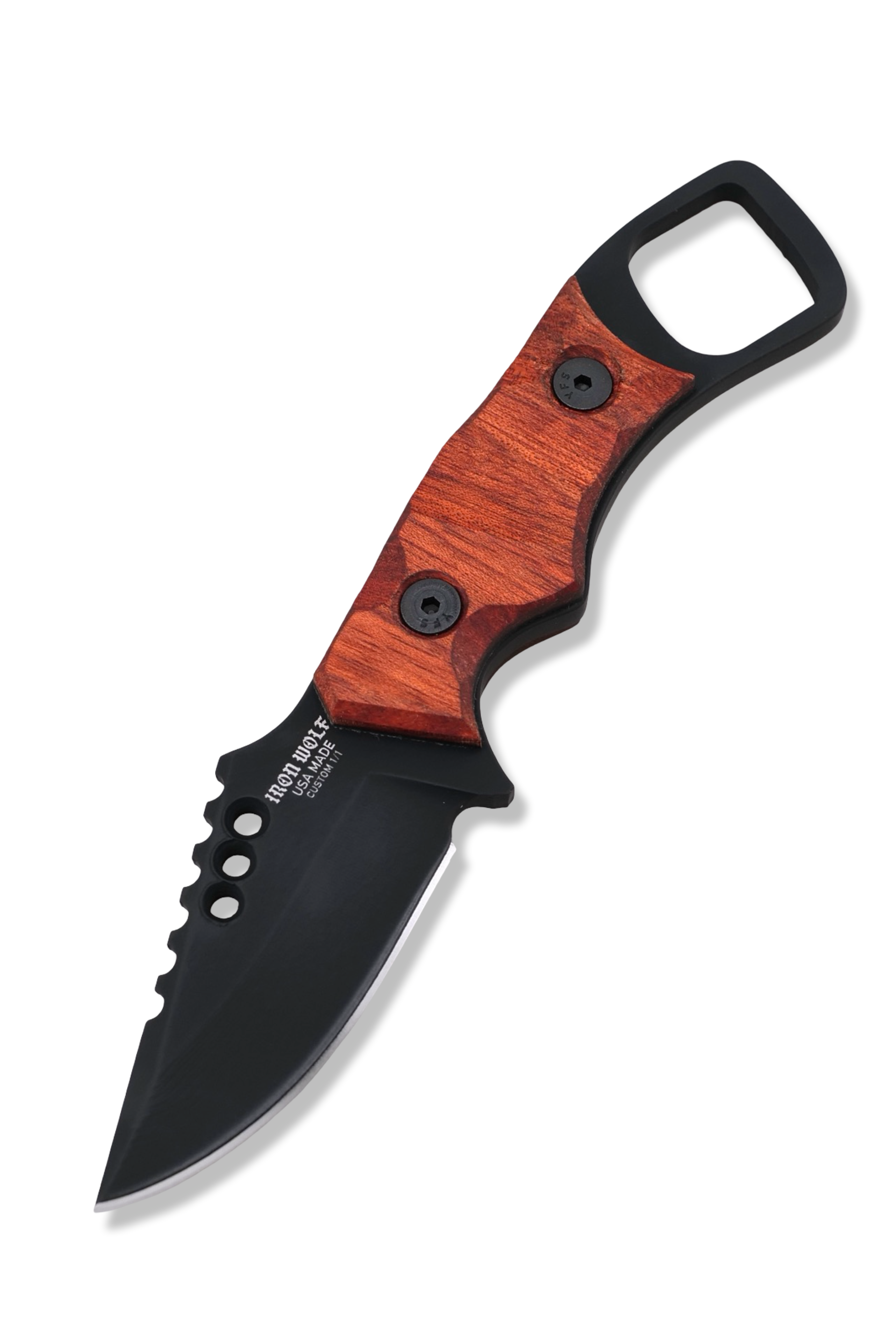 RPM Iron Wolf Custom 1/1 - Black Cerakote / Bloodwood Handle / Black Liner / Leather Sheath Included
