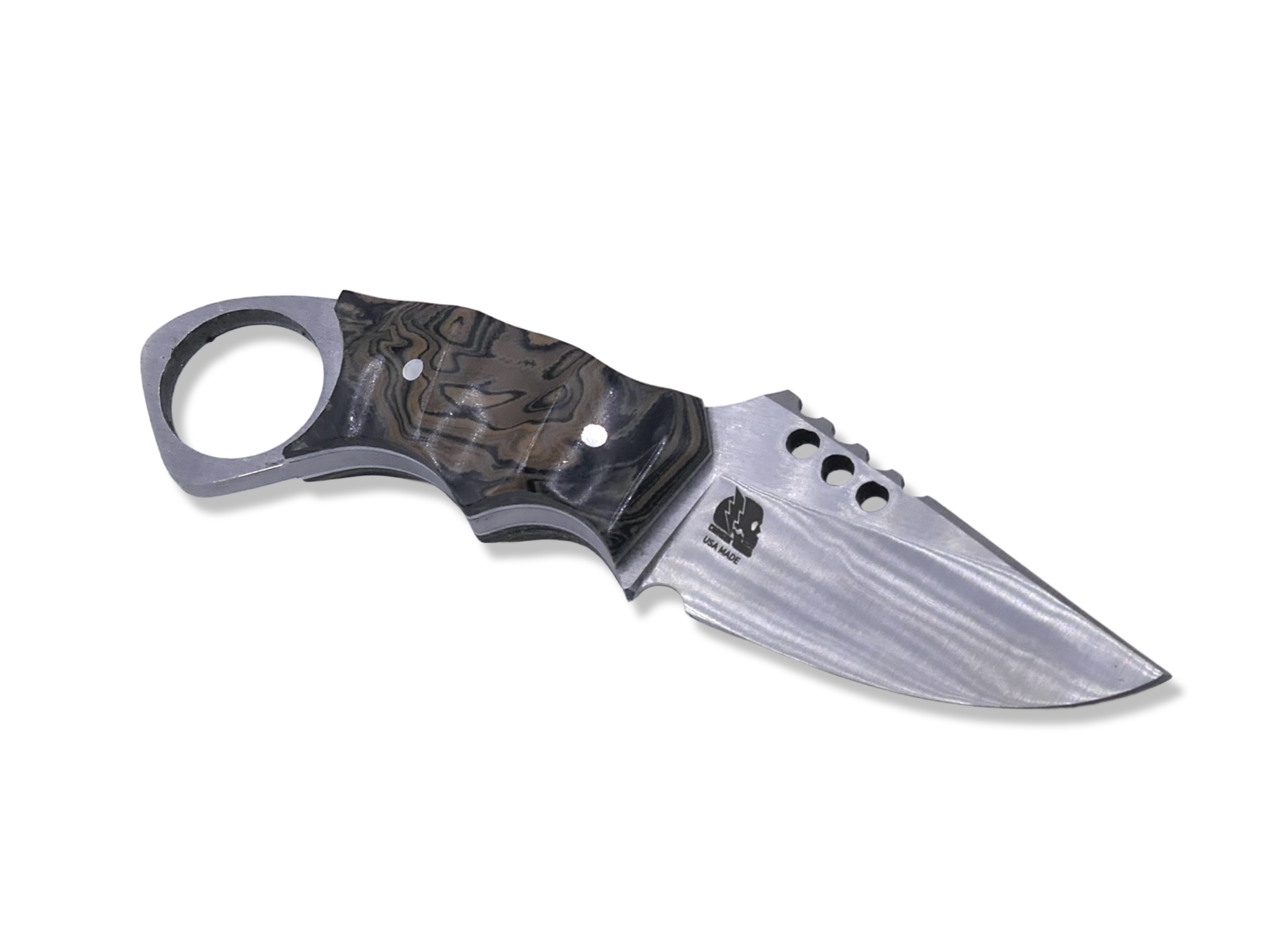 IRON WOLF Custom 1 of 1 - Satin Finish / G-10 Burl / White Liner / Sheath Included
