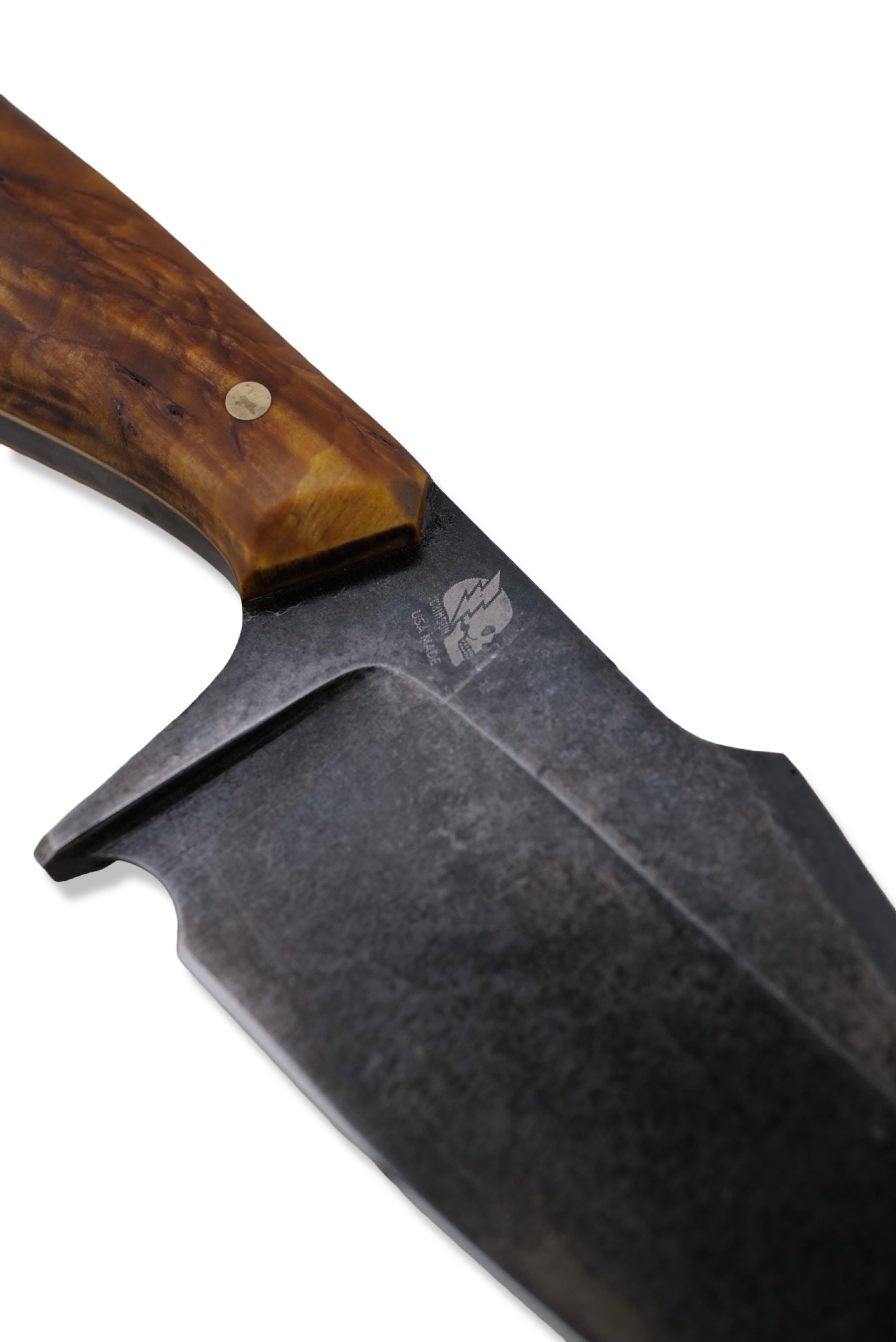 Crimson Reaper Custom 1 of 1 Fixed Blade Knife - Hollow Ground / Dark Stonewash / Starburst Birch Handle / Brass Liners / Sheath Included