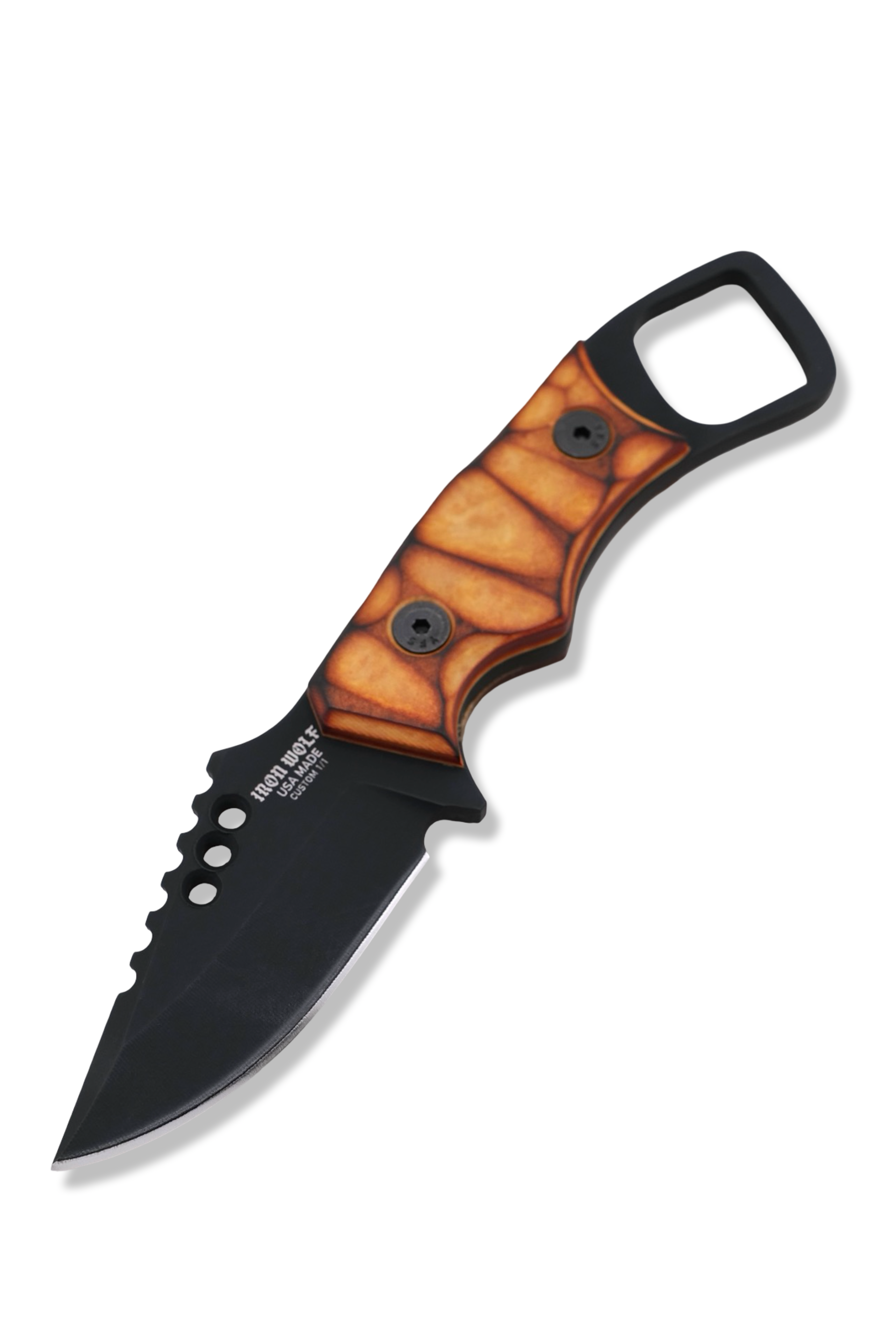 RPM Iron Wolf Custom 1/1 - Black Cerakote / Torched Richlite Handle / Leather Sheath Included