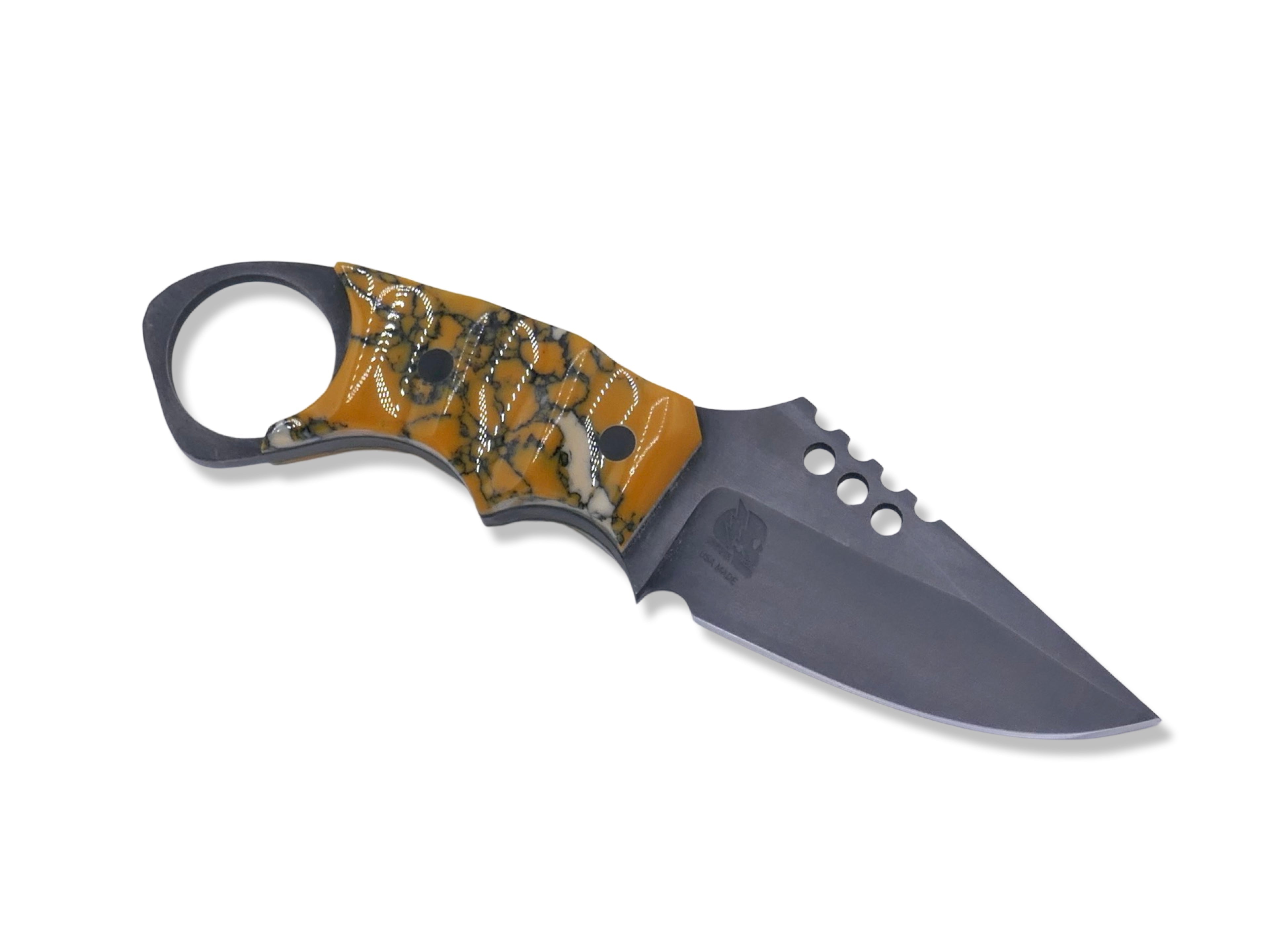 IRON WOLF Custom 1 of 1 - Tungsten Finish / Tru Stone Handle / Black G-10 Liner / Carbon Fiber Pins / USA MADE