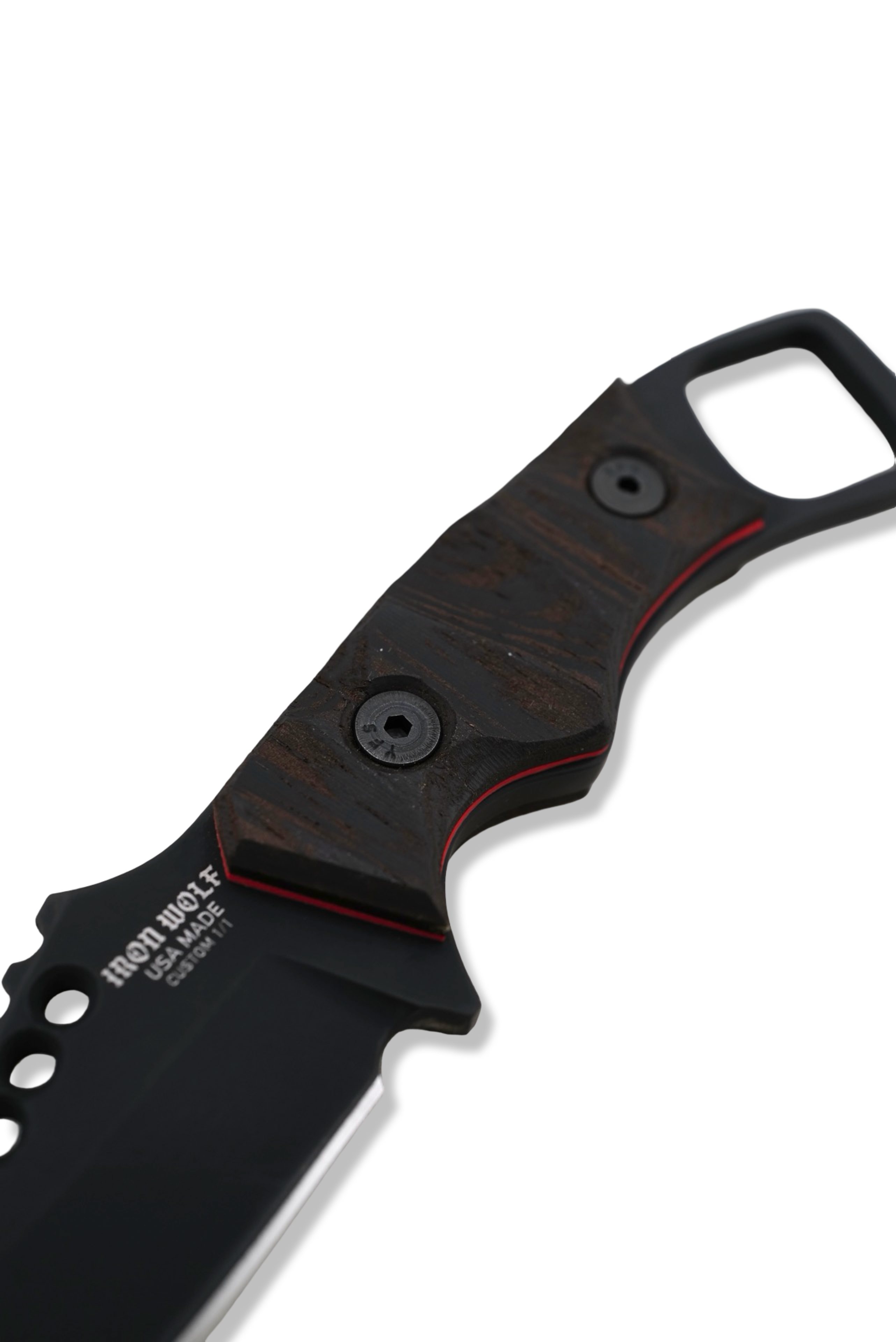 RPM Iron Wolf Custom 1/1 - Black Cerakote / Wenge Handle / Red Liner / Leather Sheath Included
