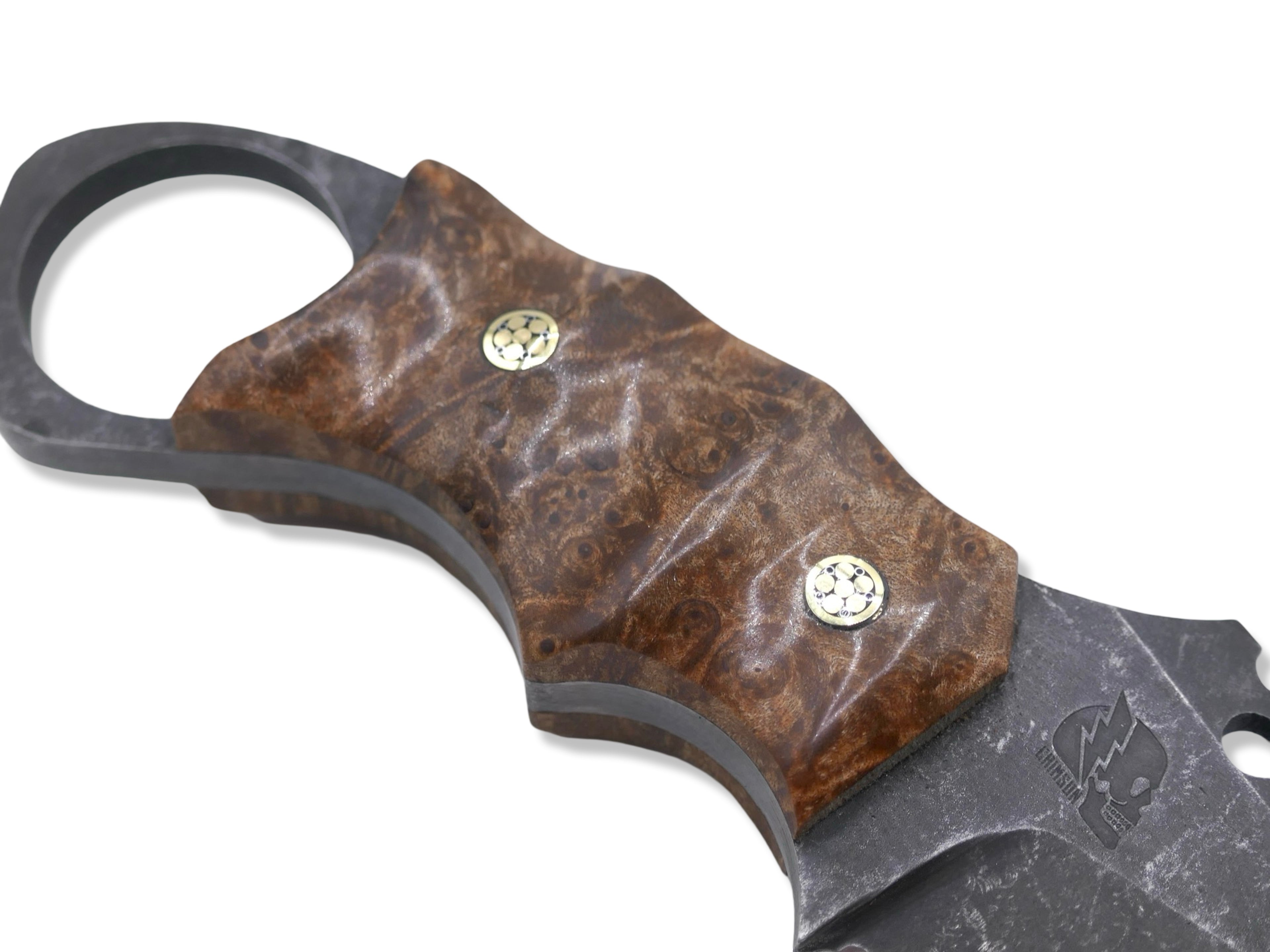 IRON WOLF Custom 1 of 1 - Dark Stonewash / Burl Handle / Mosaic Pins