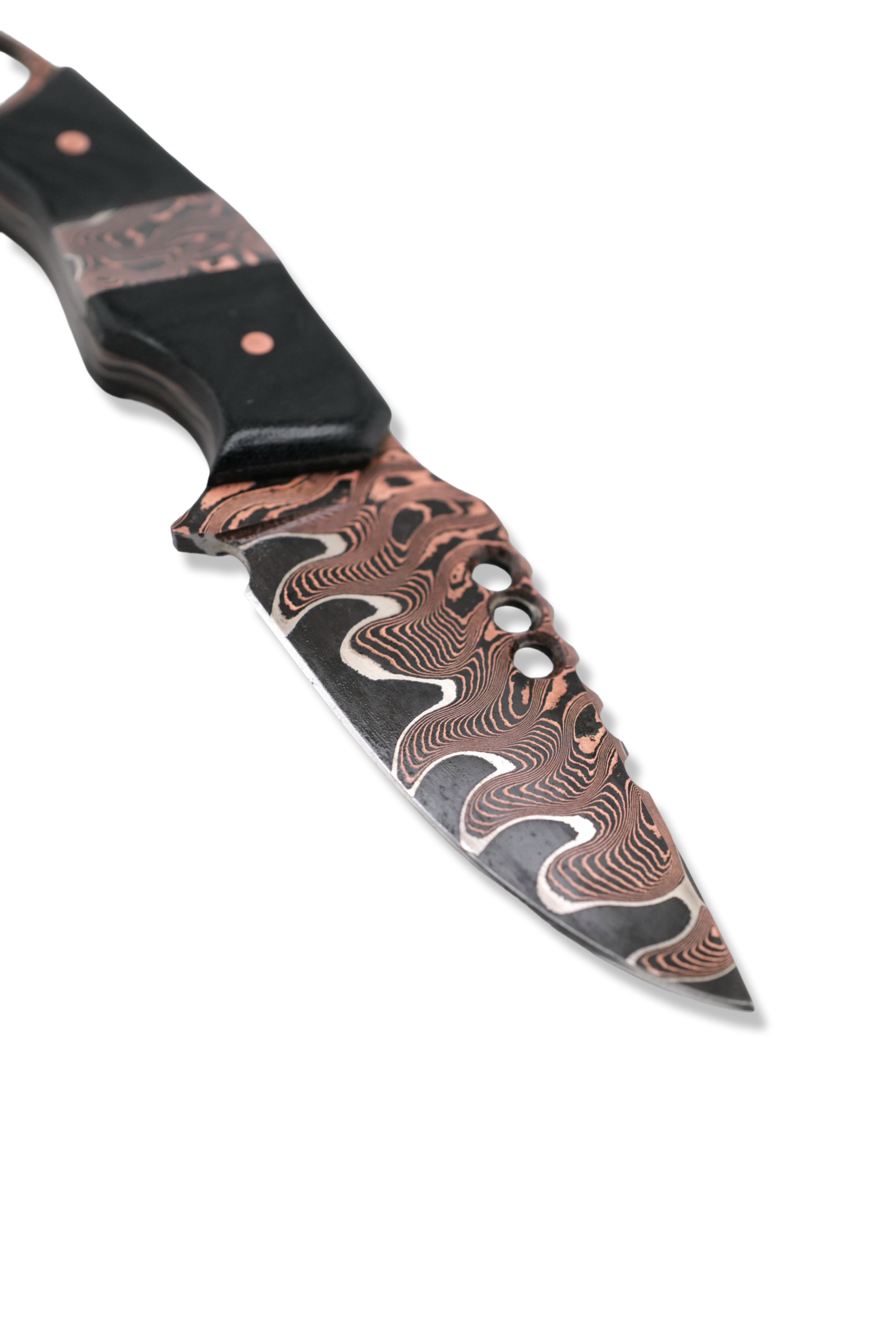 CUSTOM Baker Forge RPM Iron Wolf - Copper-Mai Damascus / Black Micarta / Baker Forge Copper Mai Damascus Inlay / Black G-10 Liner USA Made Leather Sheath Included