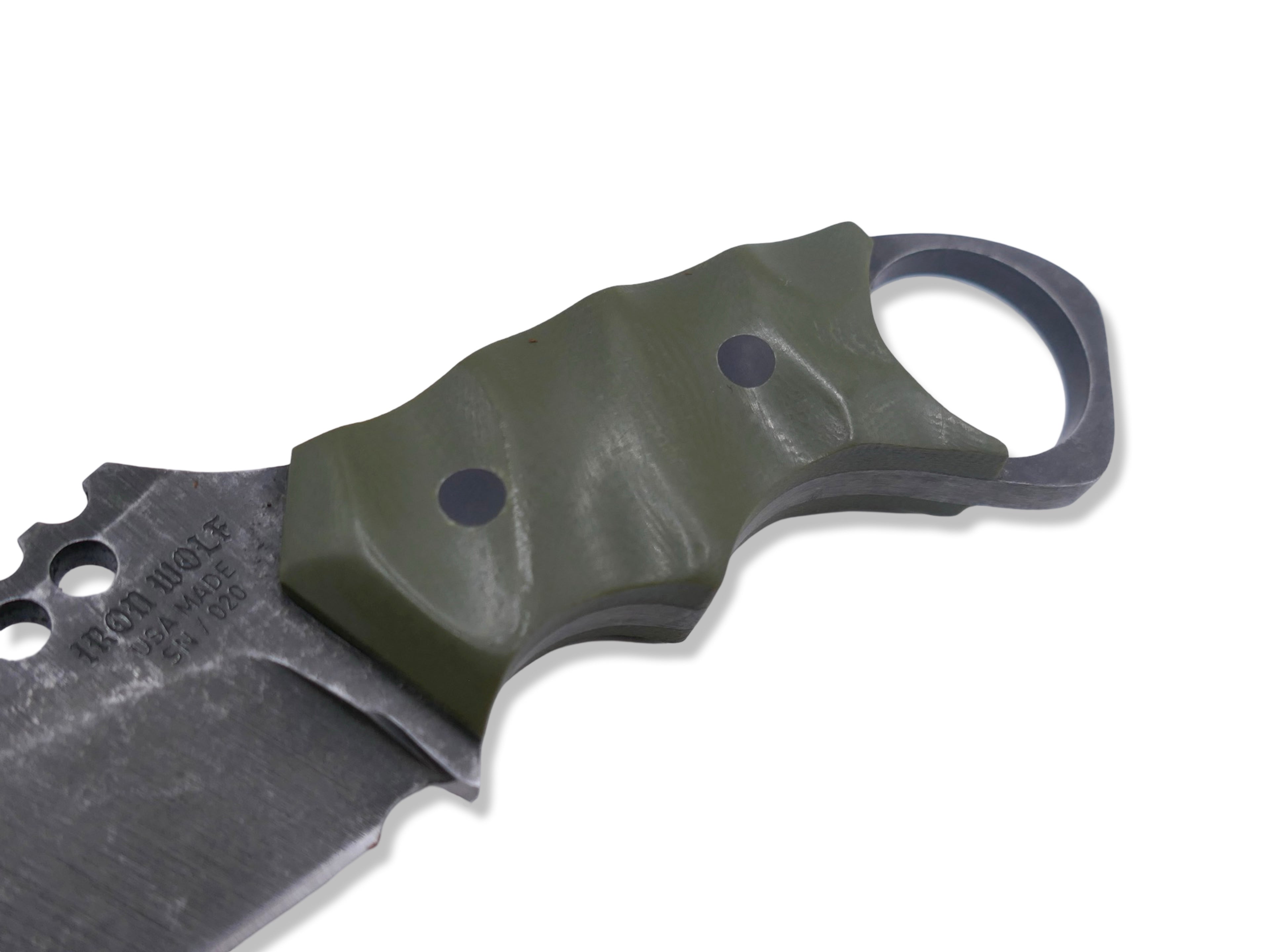 IRON WOLF - Dark Stonewash / OD Green G-10 / Carbon Fiber Pins