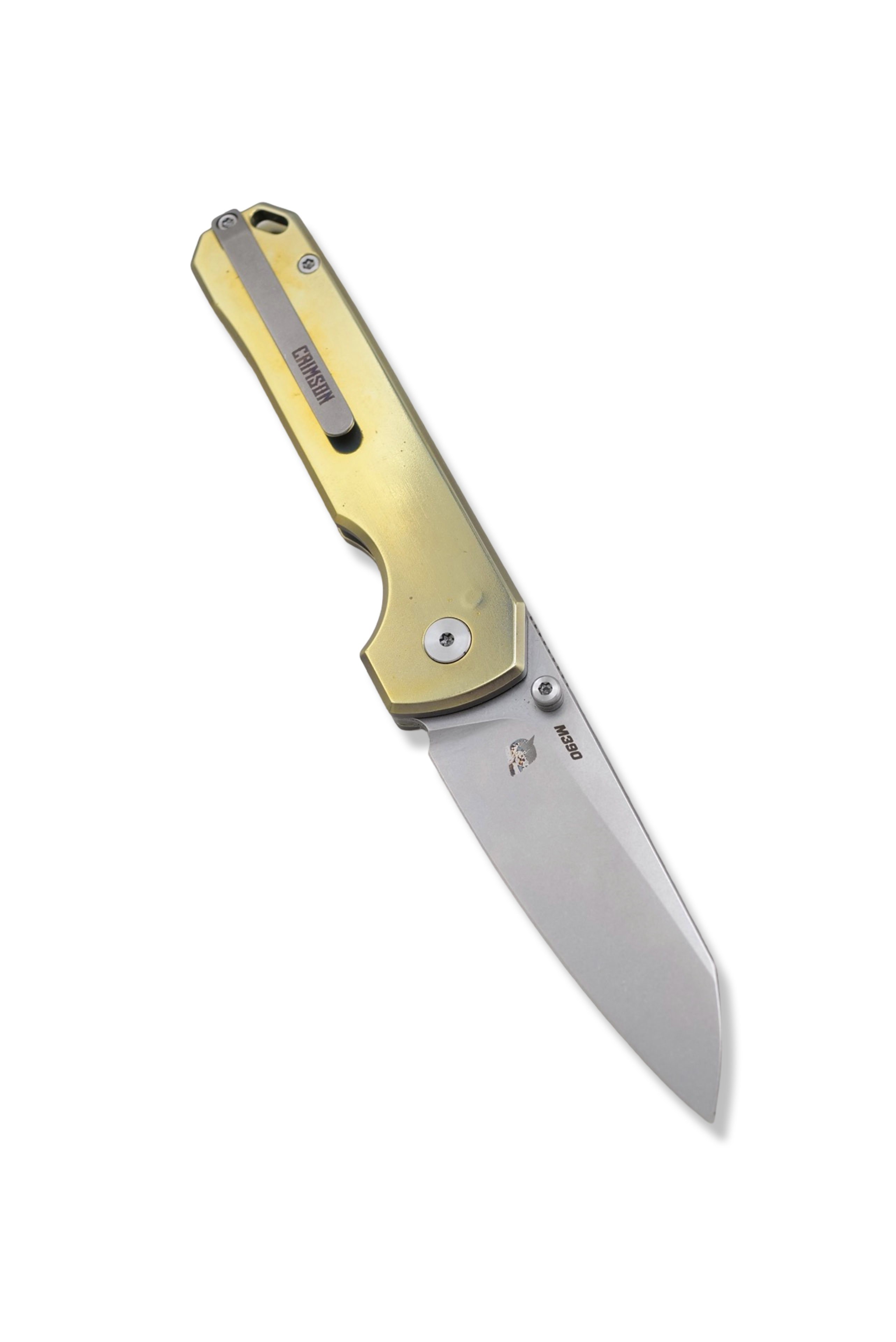 RAGNAR Folder - M390 Steel / Anodized Gold Titanium Handle / Titanium clip / Stonewash Finish