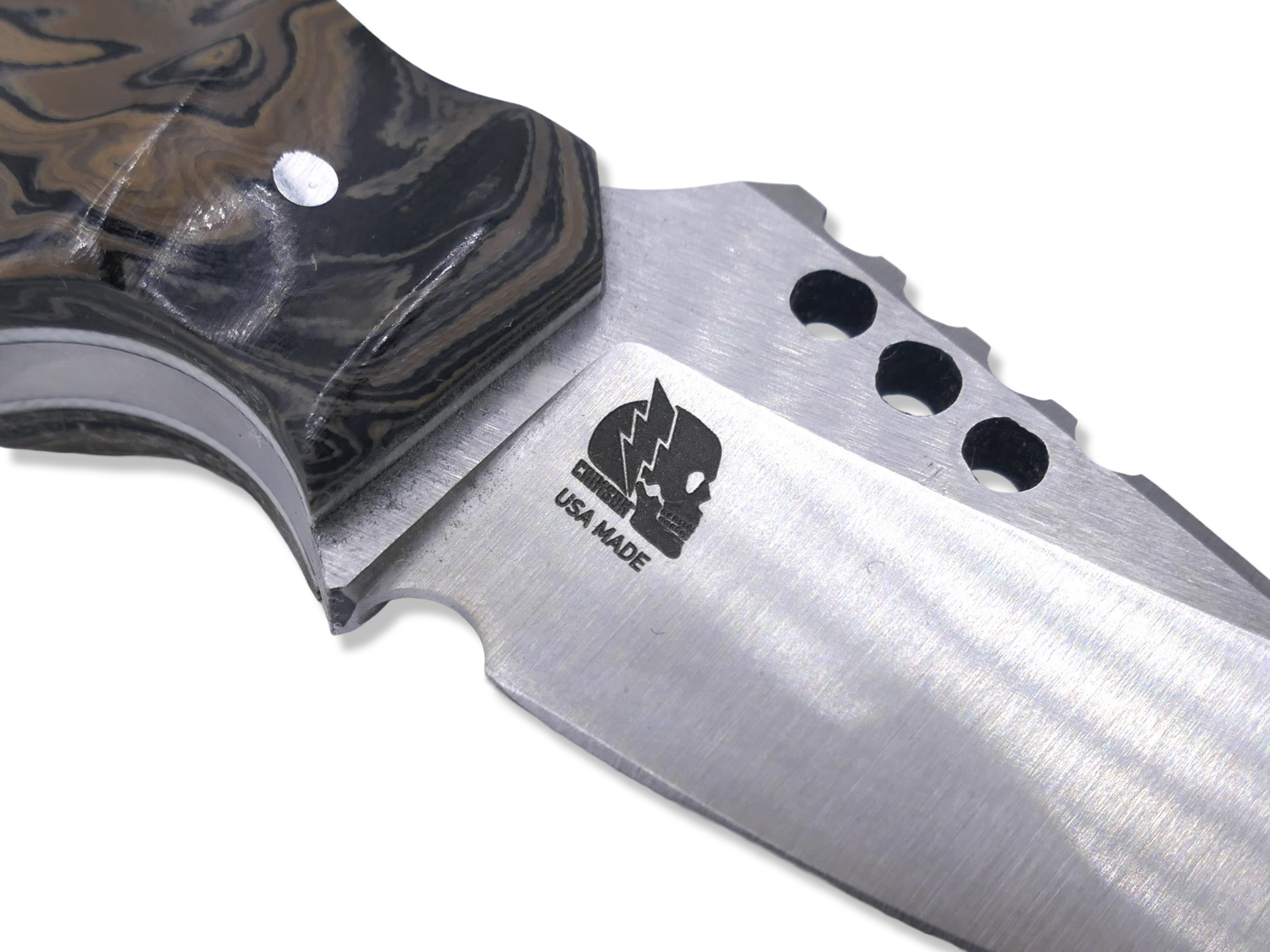 IRON WOLF Custom 1 of 1 - Satin Finish / G-10 Burl / White Liner / Sheath Included