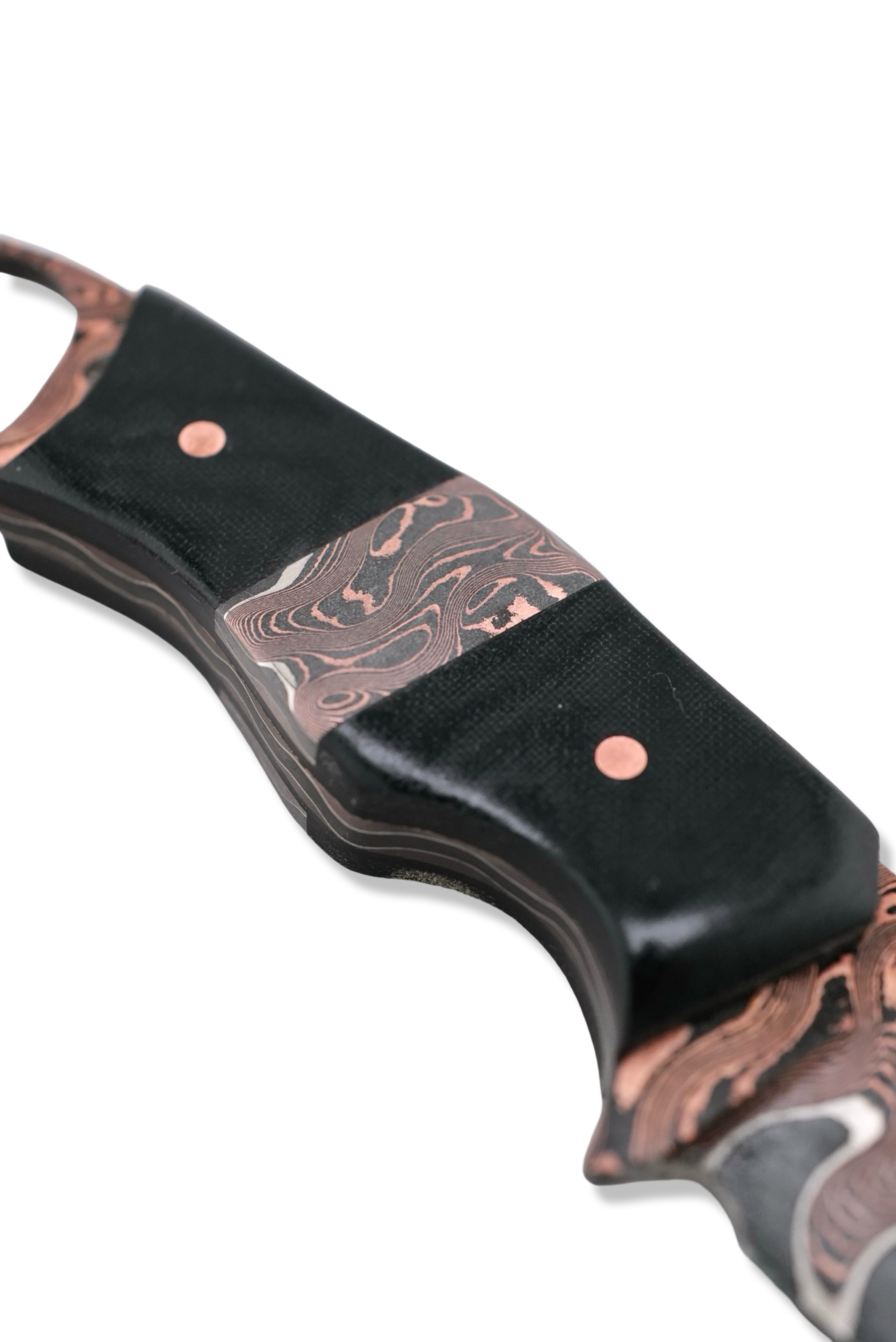 CUSTOM Baker Forge RPM Iron Wolf - Copper-Mai Damascus / Black Micarta / Baker Forge Copper Mai Damascus Inlay / Black G-10 Liner USA Made Leather Sheath Included
