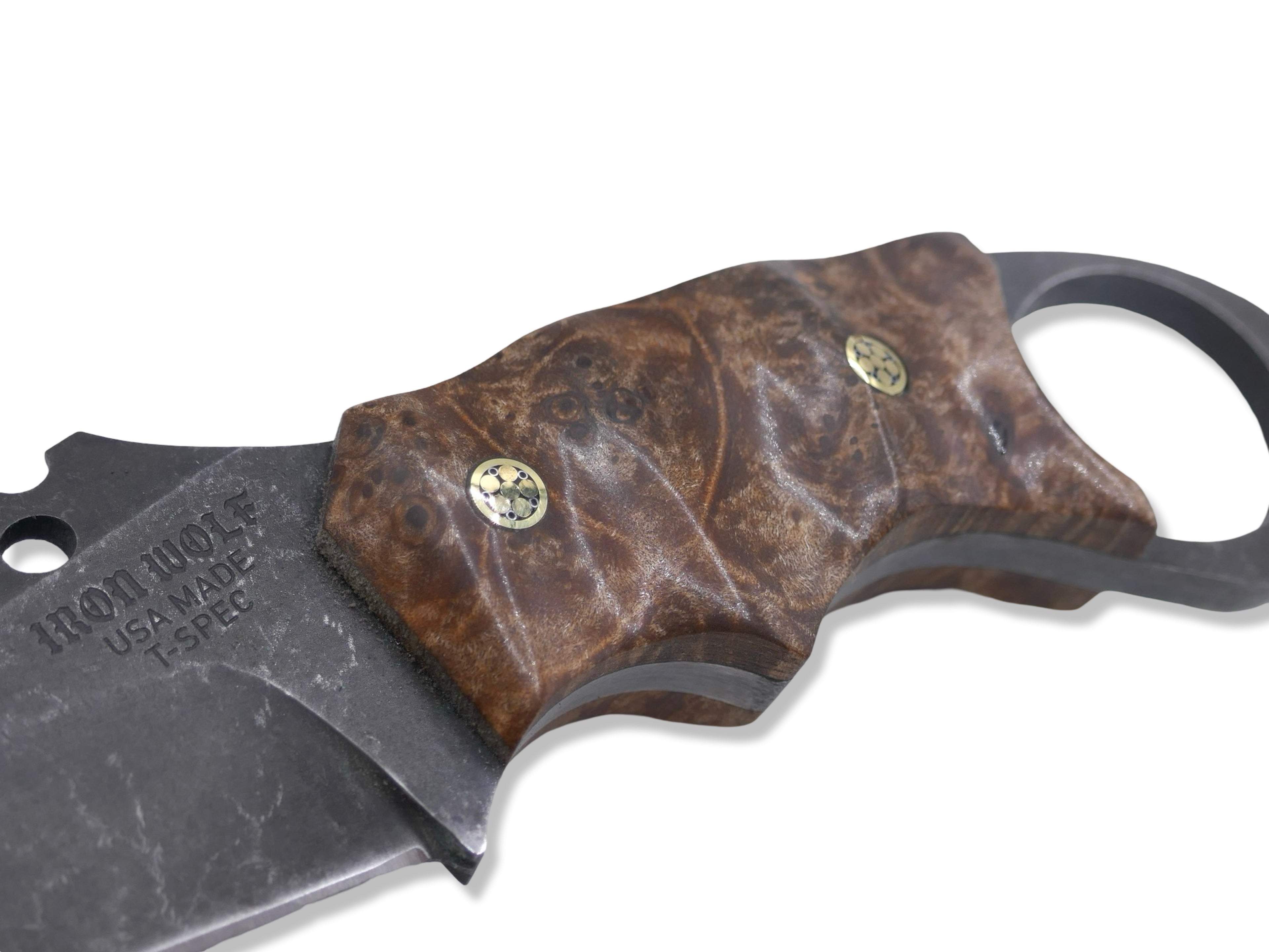 IRON WOLF Custom 1 of 1 - Dark Stonewash / Burl Handle / Mosaic Pins