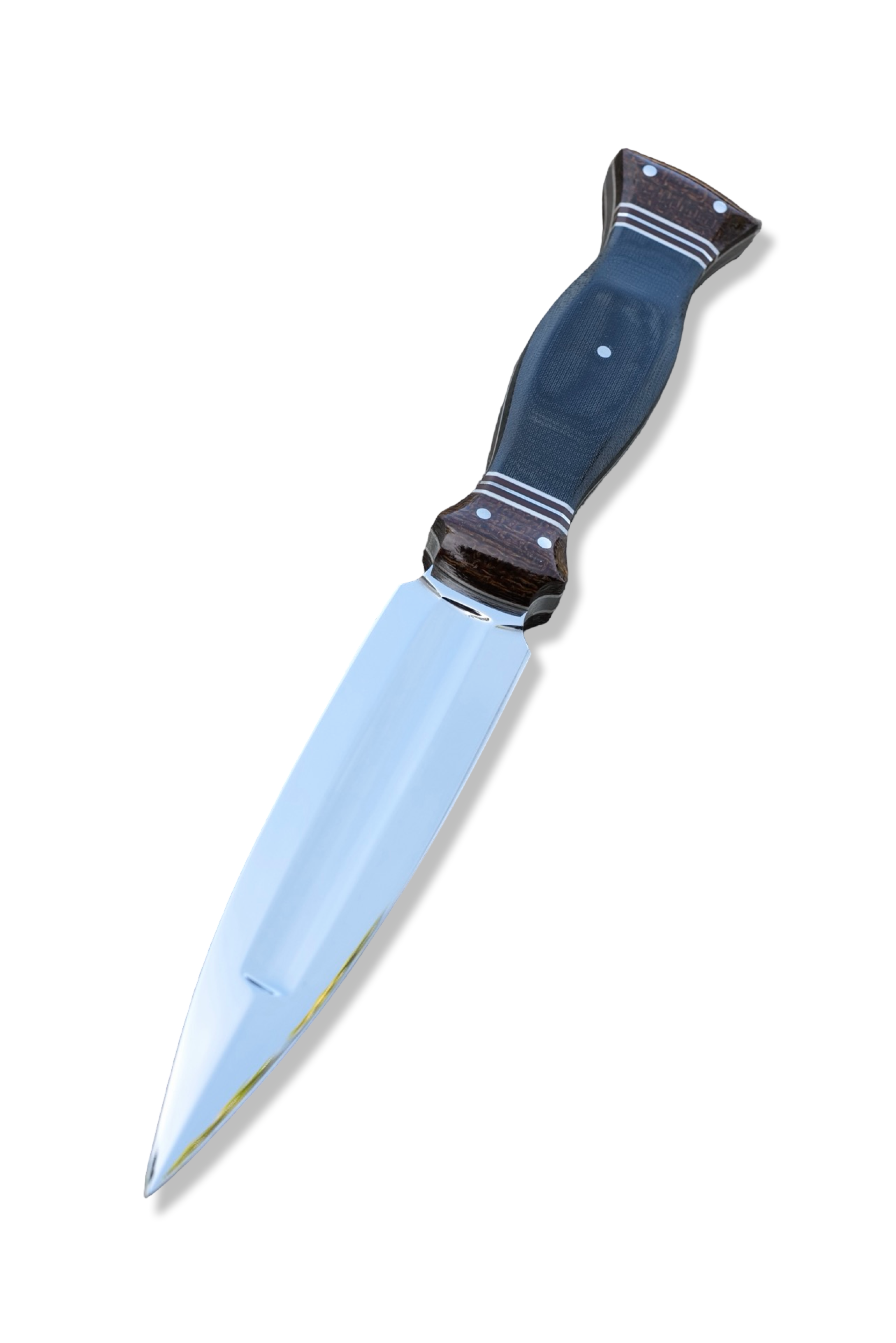 Custom Dagger W/ Fuller - Mirror Polish / Westinghouse Micarta Front and back / White G-10 + Westinghouse and Nickel Split / Black Micarta Middle