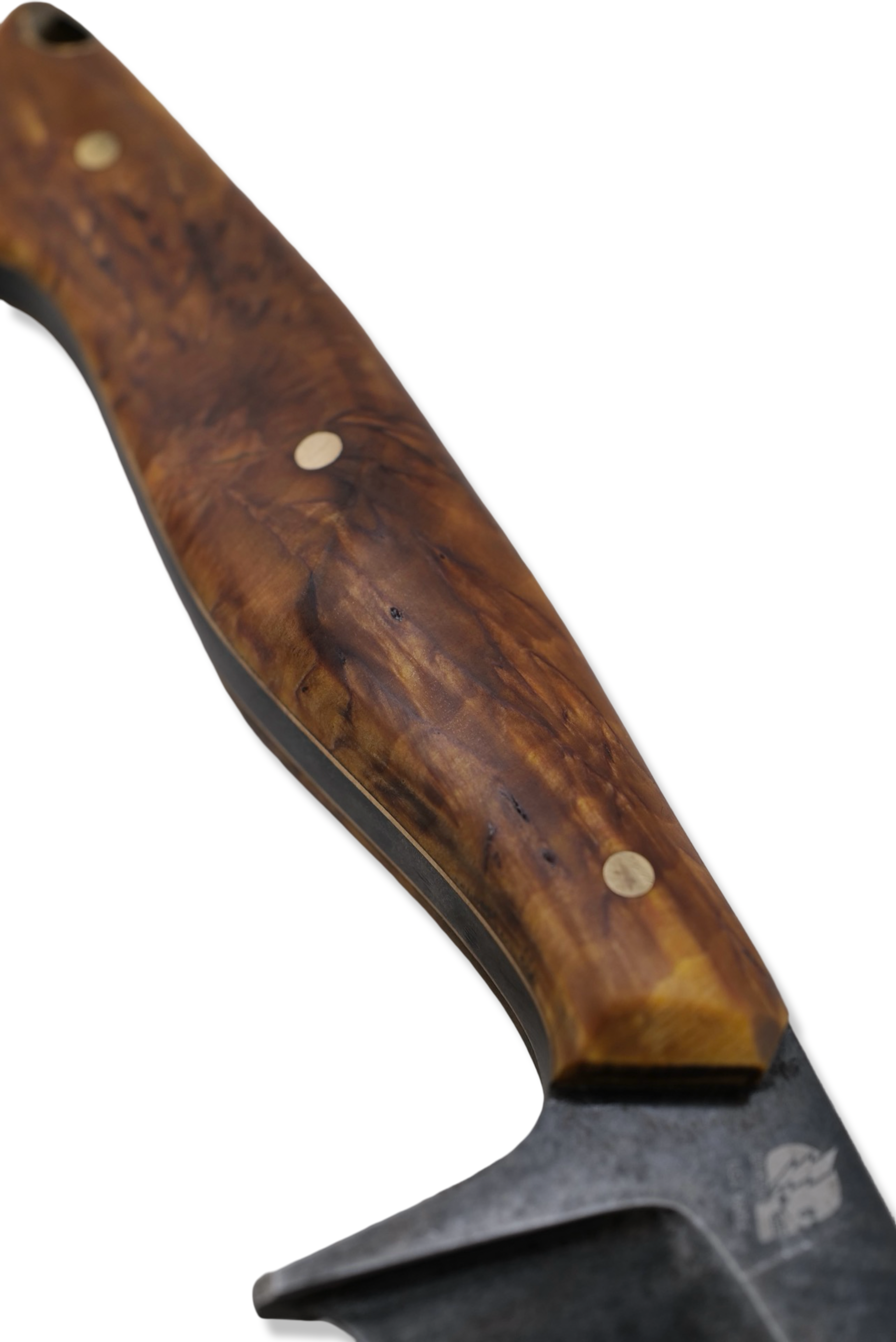 Crimson Reaper Custom 1 of 1 Fixed Blade Knife - Hollow Ground / Dark Stonewash / Starburst Birch Handle / Brass Liners / Sheath Included