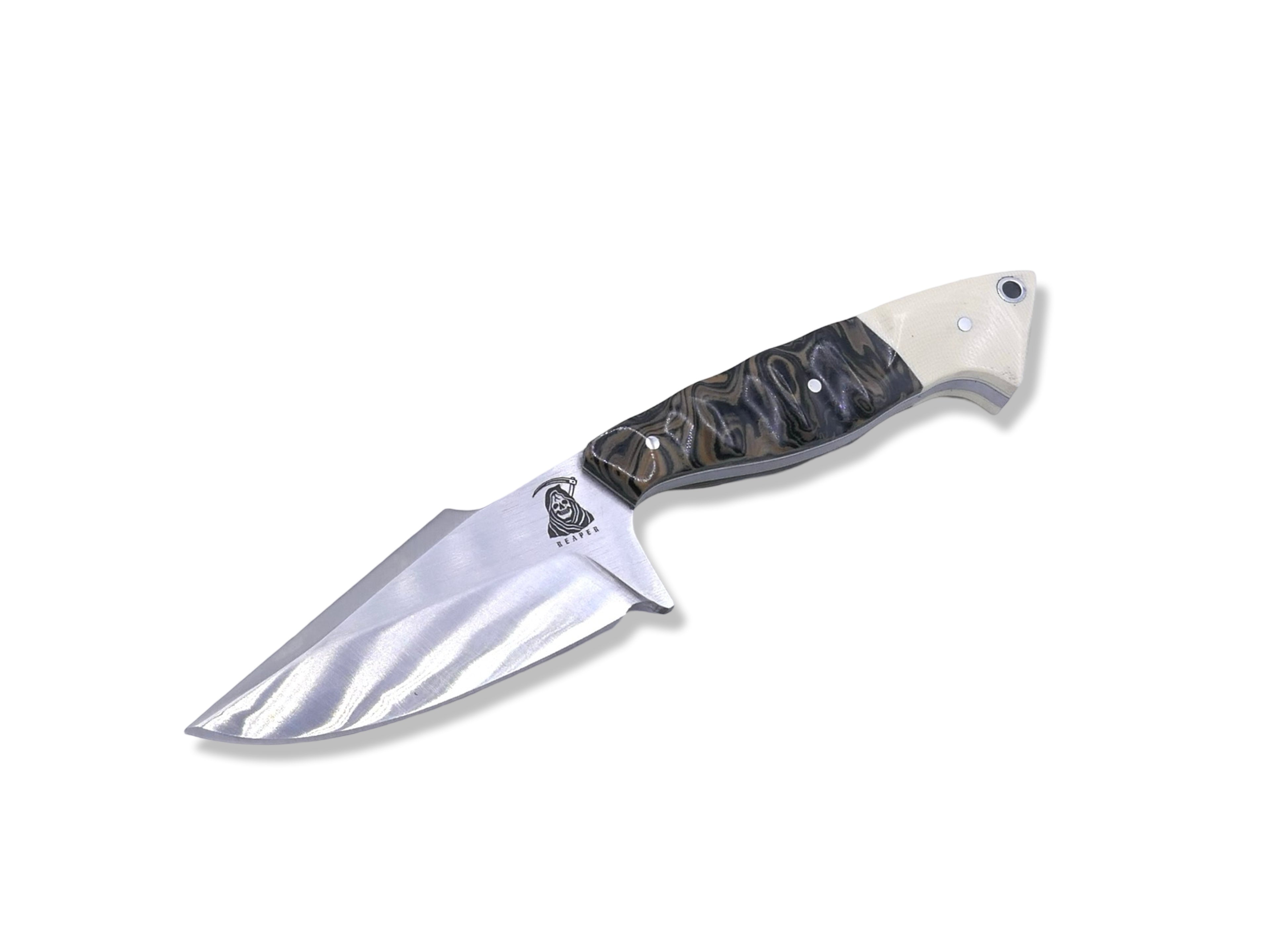 Reaper Custom 1 of 1 - Satin Finish / G-10 Burl + Ivory G-10 Handle