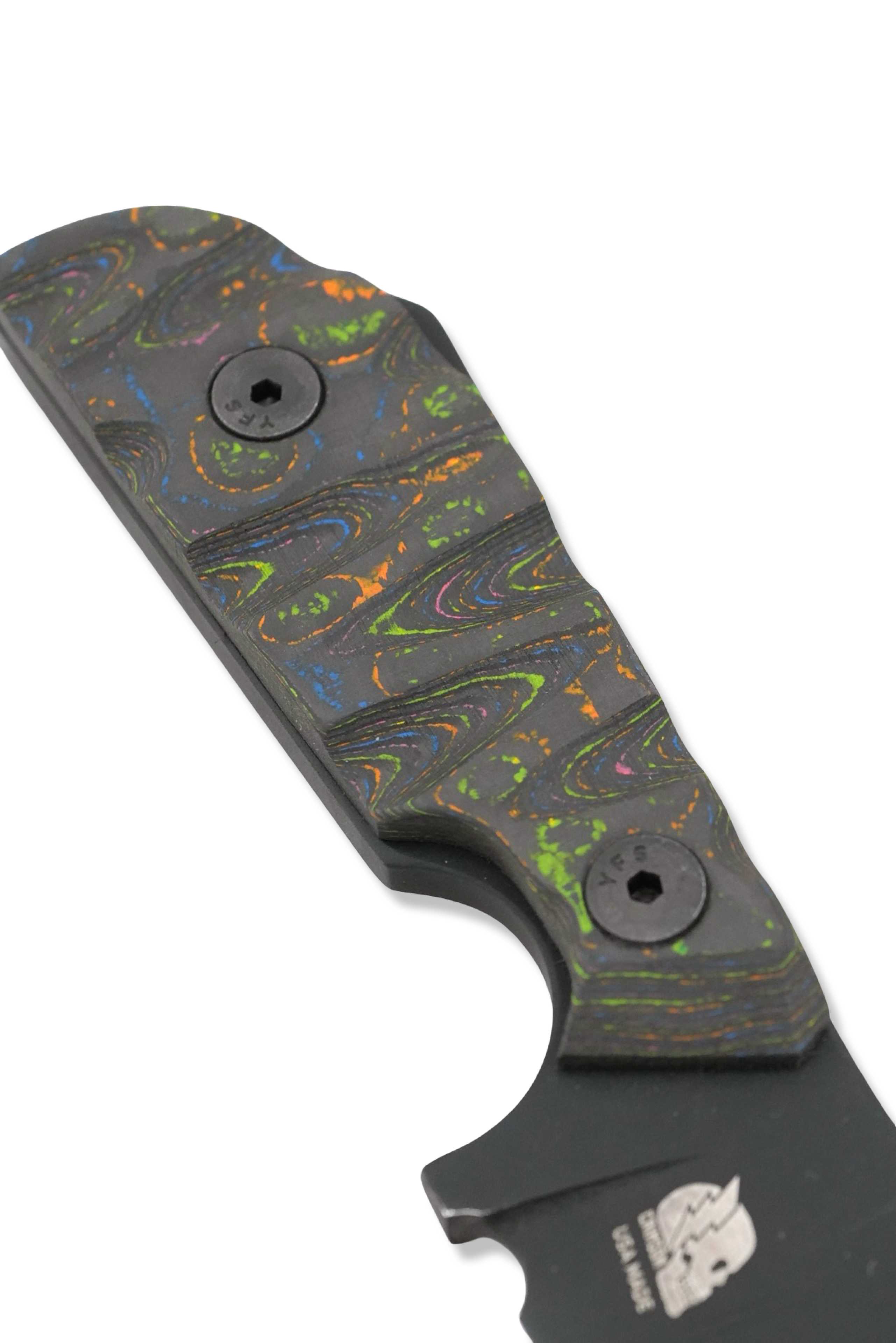 The Duke - Black Cerakote / 80’s Camo Carbon Bolt on Handle / USA Made leather sheath included