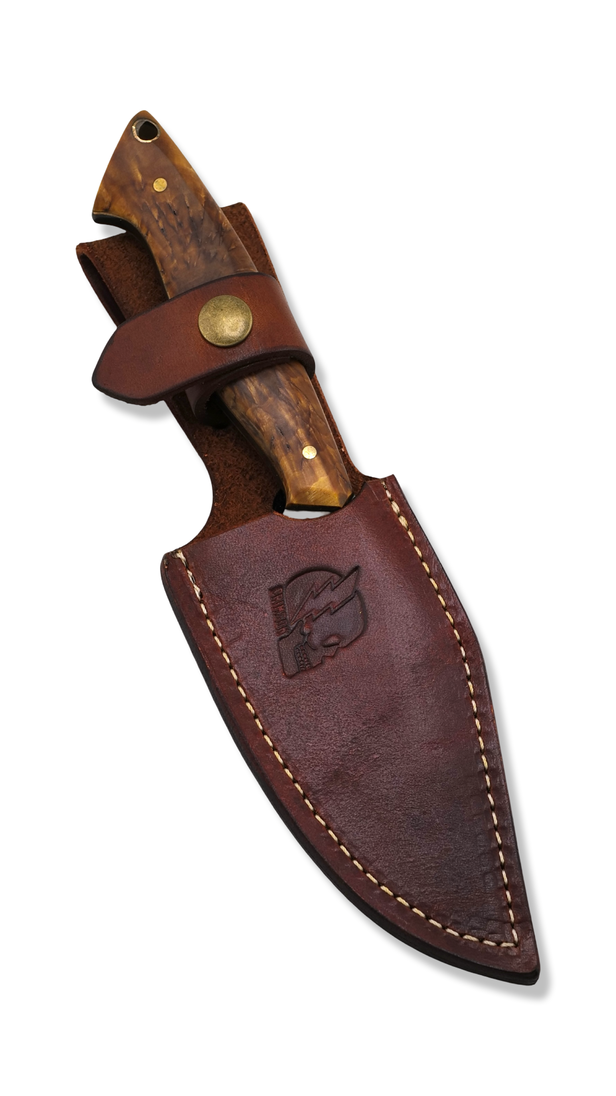Crimson Reaper Custom 1 of 1 Fixed Blade Knife - Hollow Ground / Dark Stonewash / Starburst Birch Handle / Brass Liners / Sheath Included