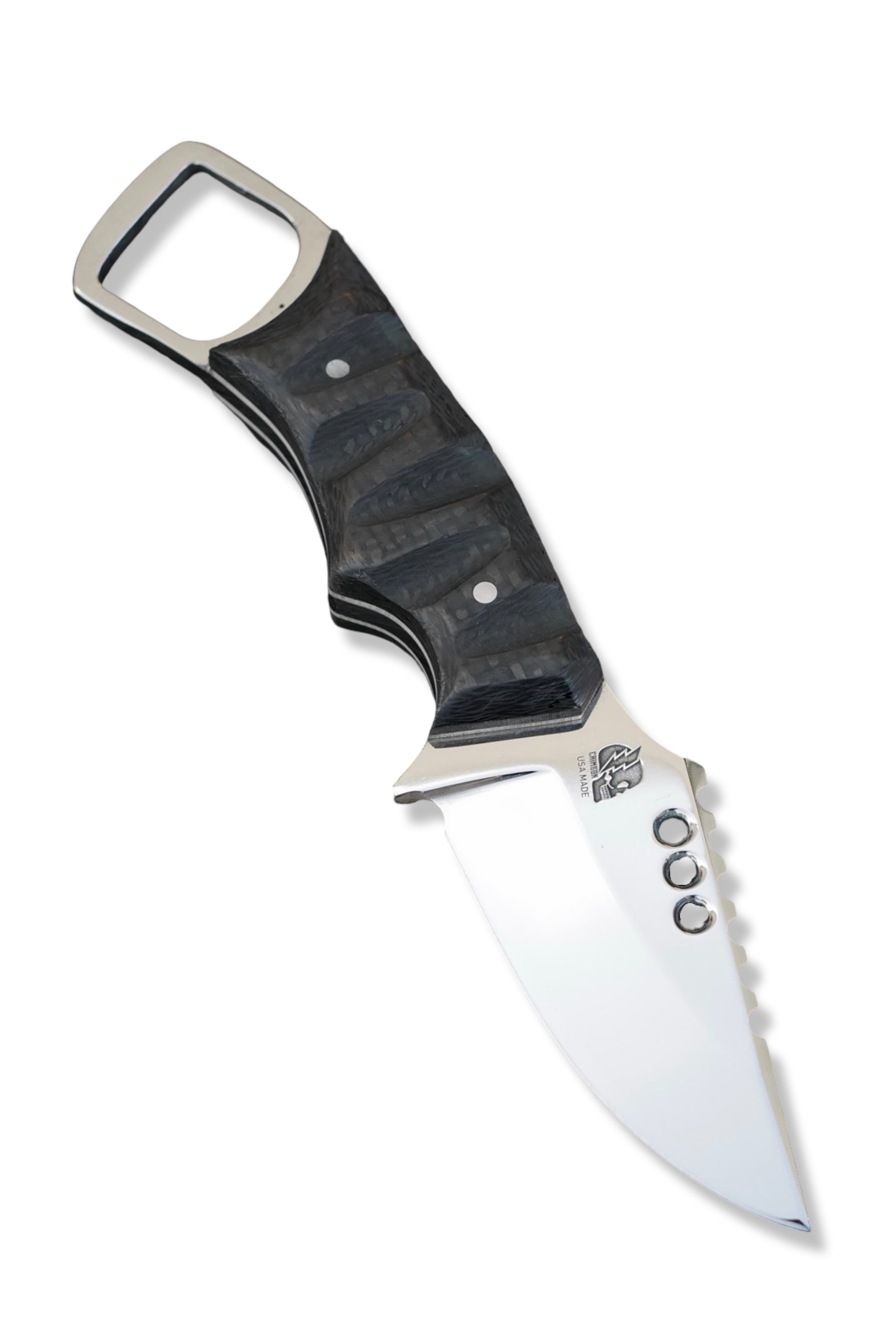 CUSTOM RPM Iron Wolf - Mirror Polish / Carbon Fiber Handle / White G-10 Liner - USA Made Stealth Bomber Sheath included