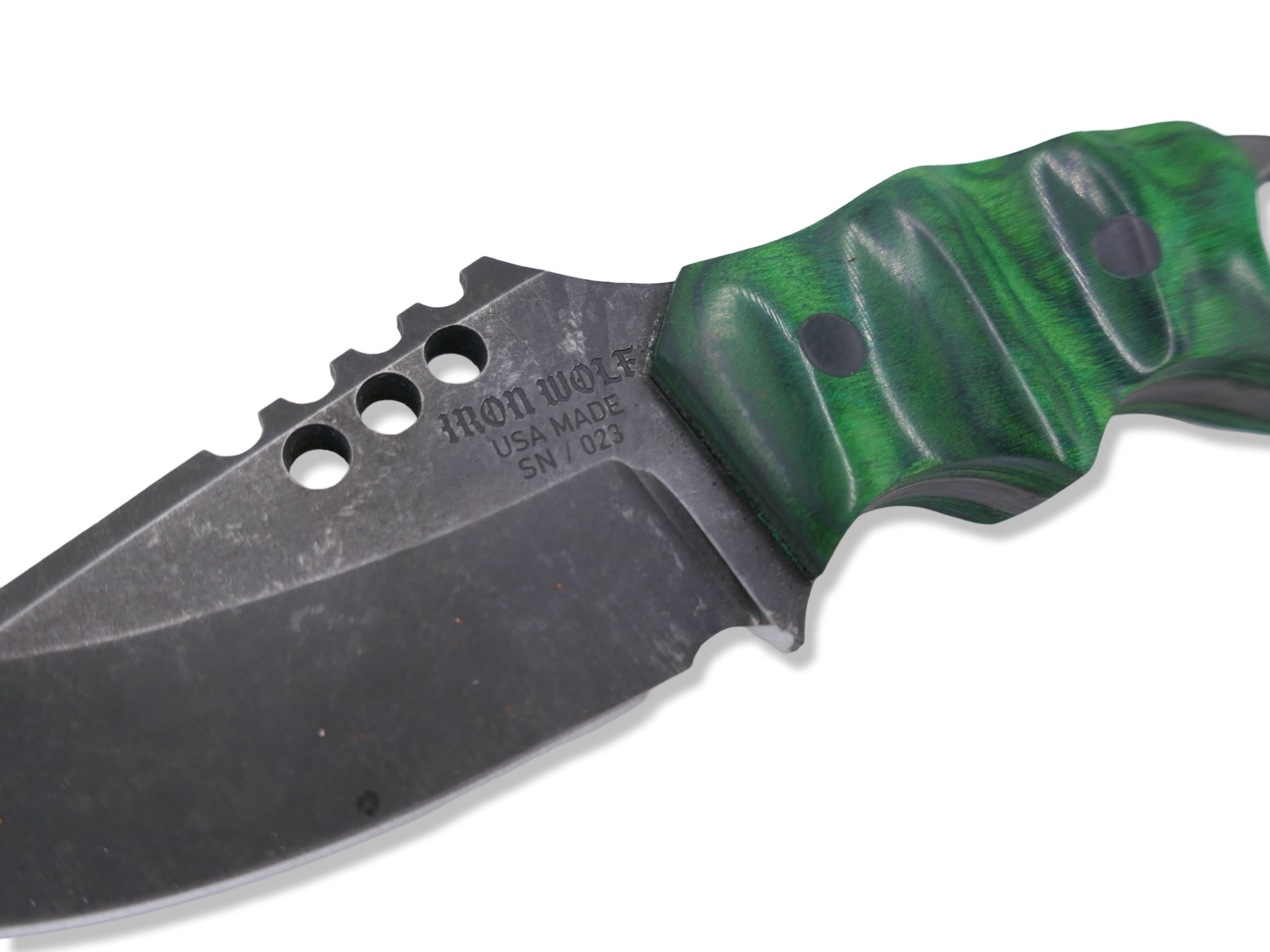 IRON WOLF - Dark Stonewash / Green Dymalux Handle