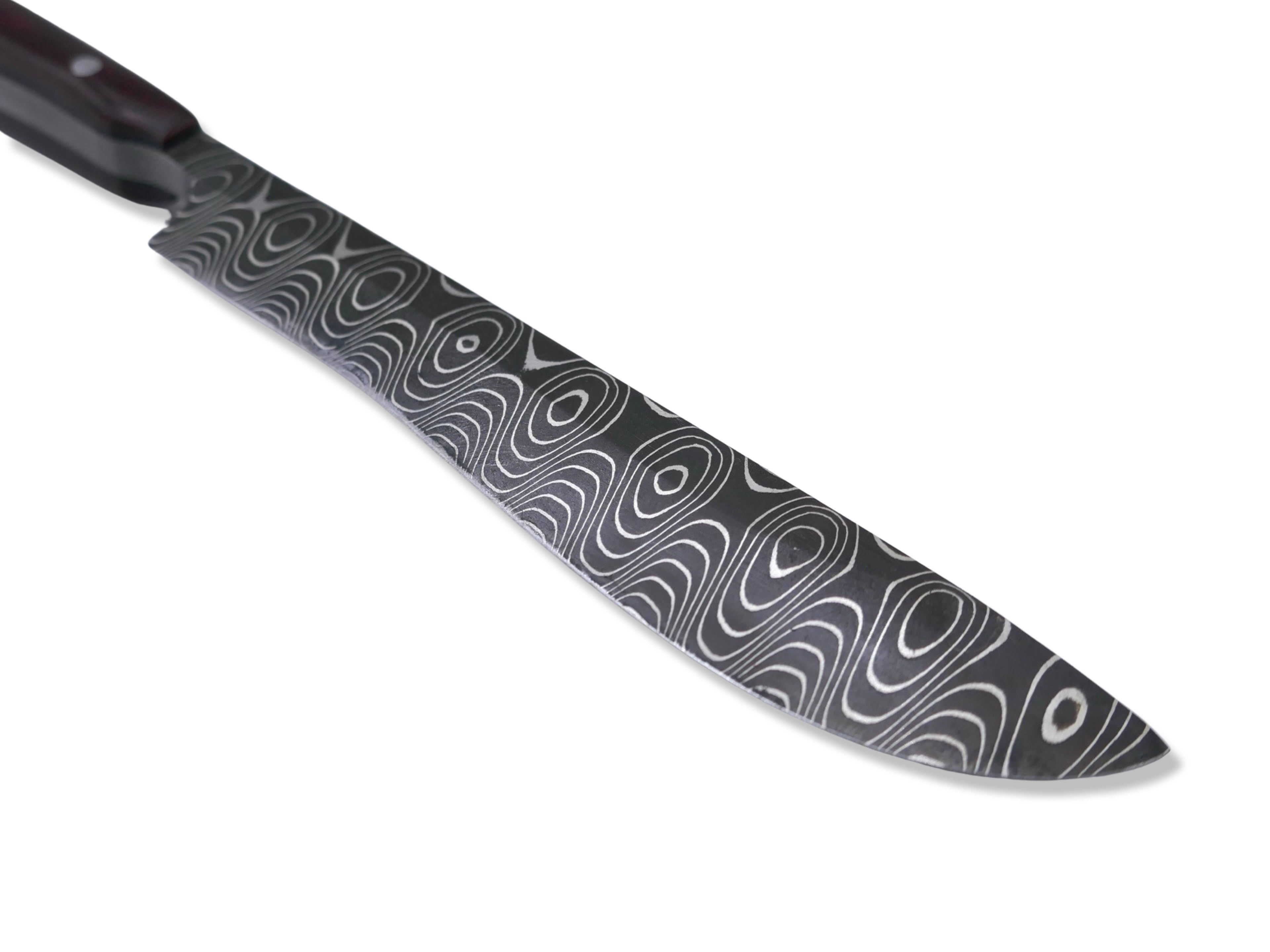 Recurve Scalpel - Vegas Forge 200 Layer Damascus / 1970’s Red Linen Vintage Westinghouse Micarta