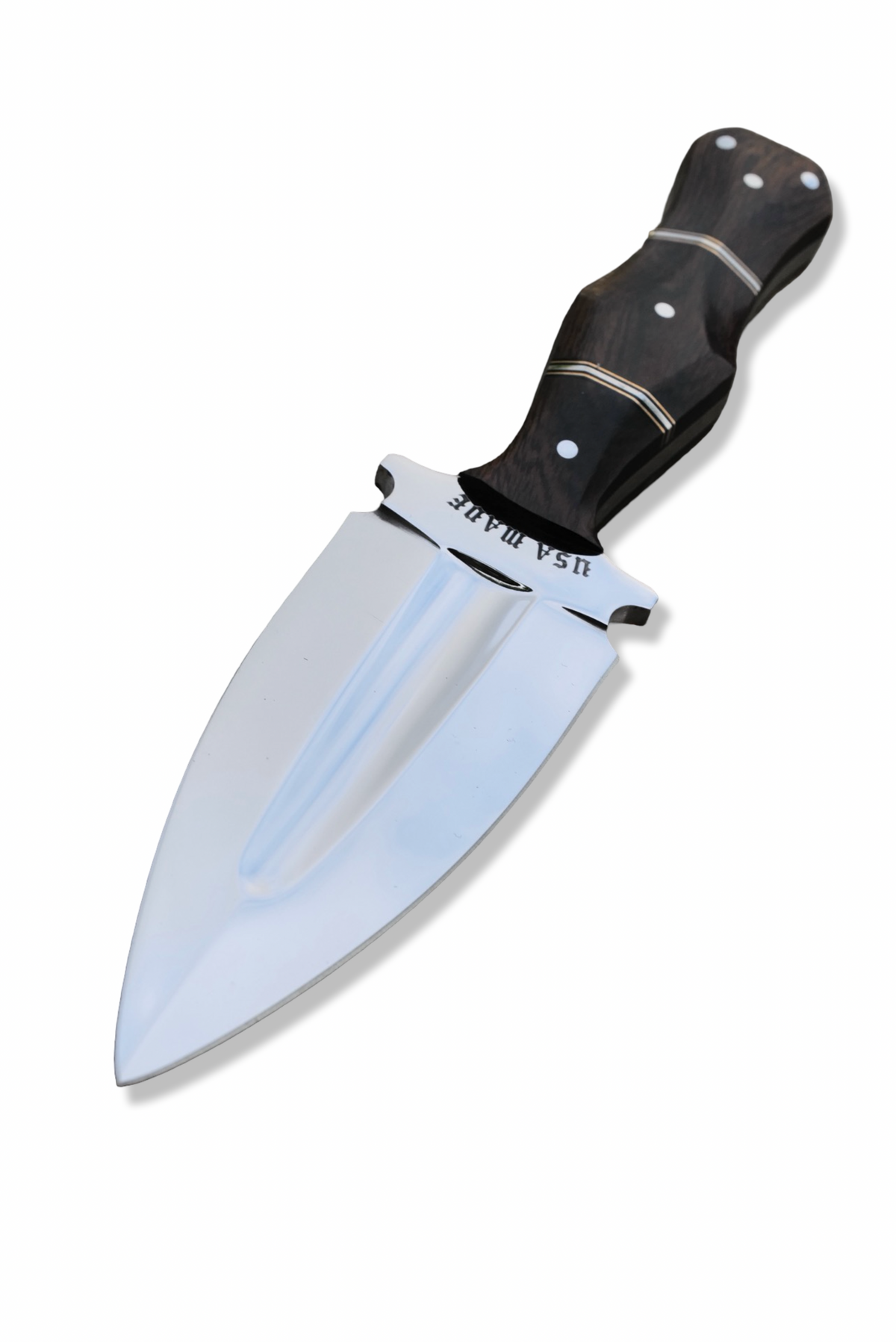 NIGHT HAWK Custom - Mirror Polish W/ Fuller / Iron Wood Handle / Dual Brass + Nickel Splits / Brown Sheath