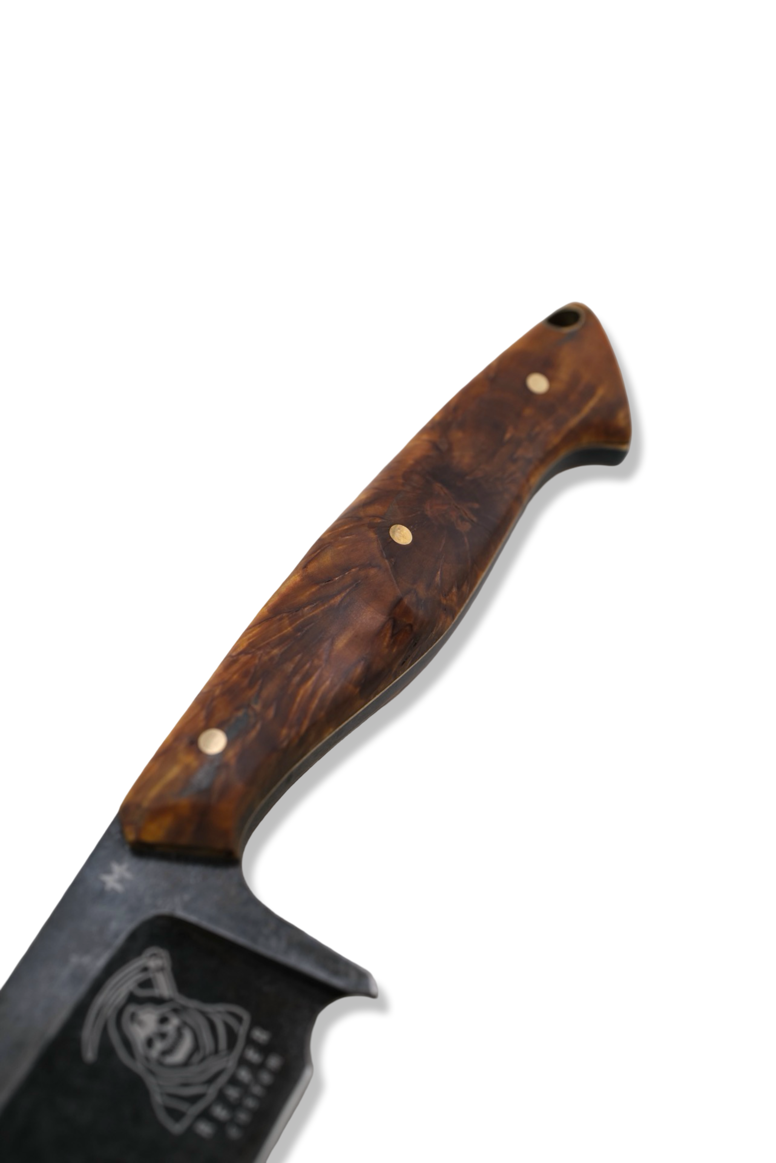 Crimson Reaper Custom 1 of 1 Fixed Blade Knife - Hollow Ground / Dark Stonewash / Starburst Birch Handle / Brass Liners / Sheath Included