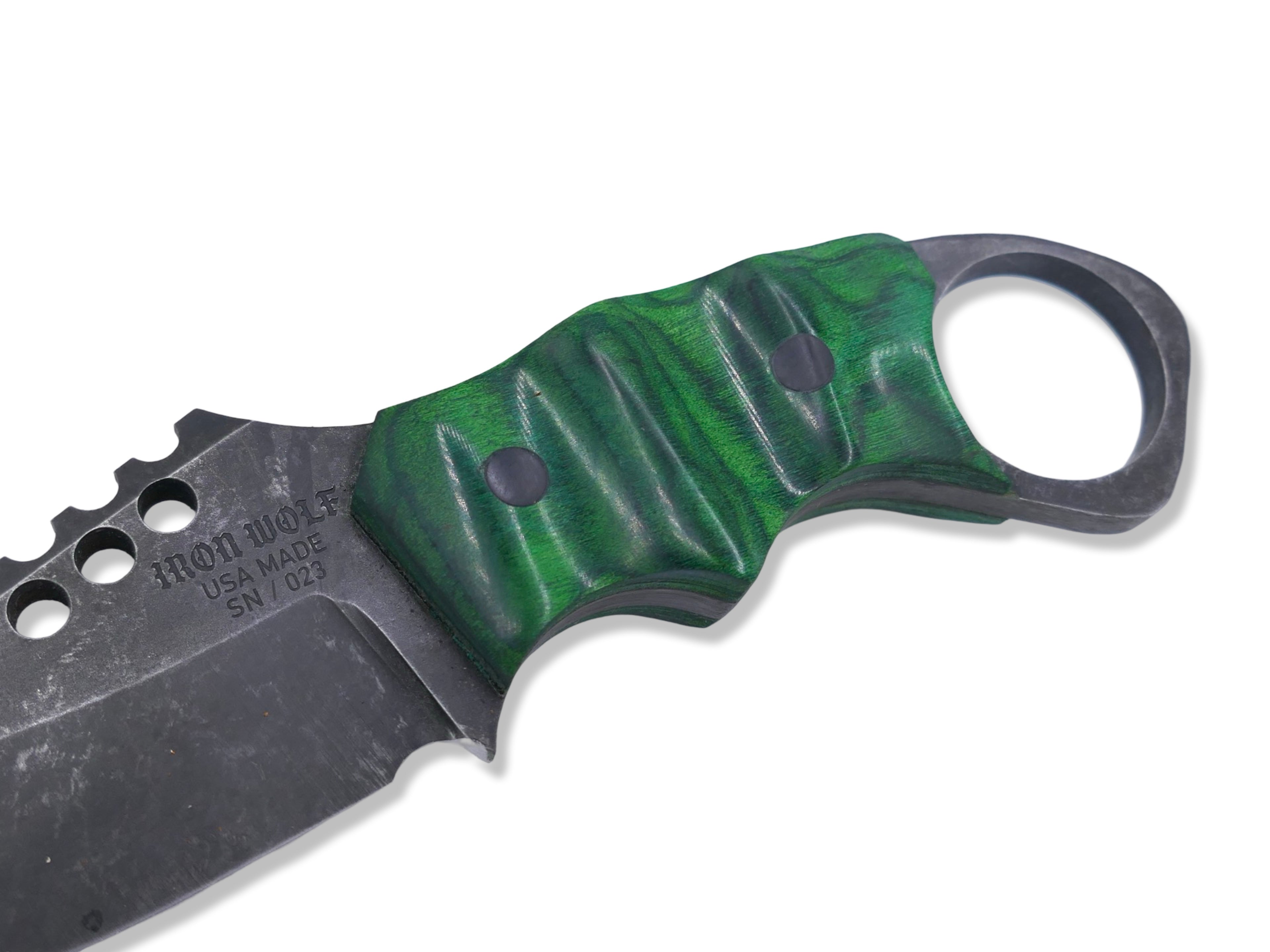 IRON WOLF - Dark Stonewash / Green Dymalux Handle