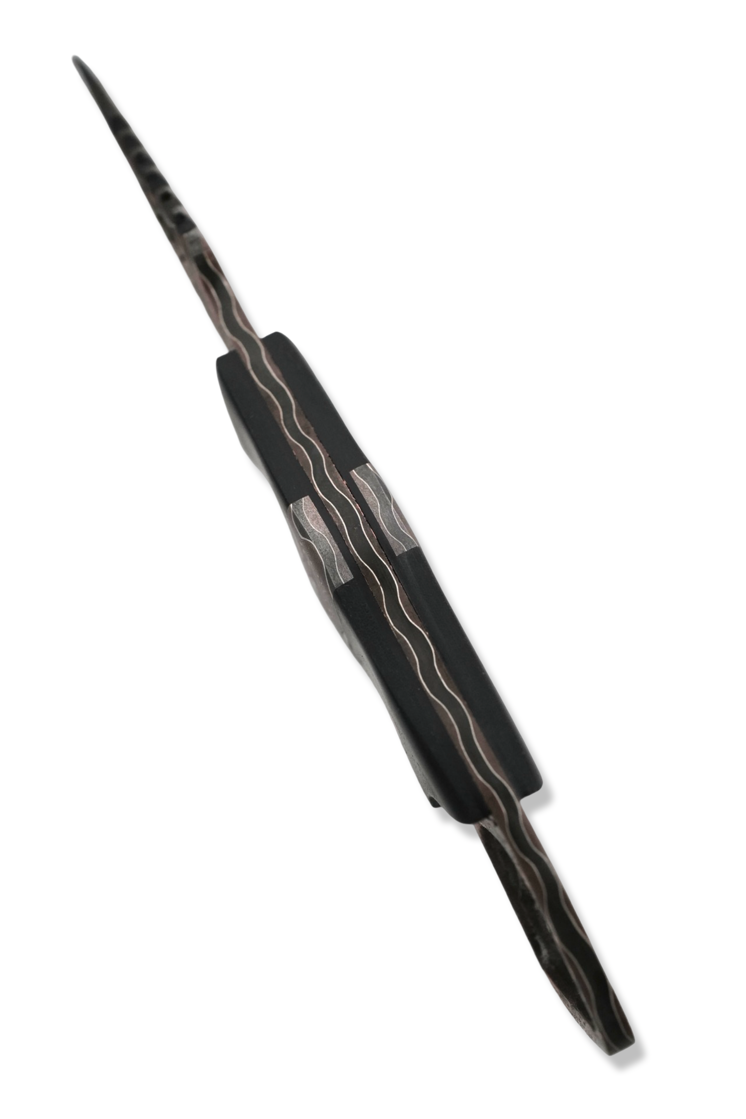 CUSTOM Baker Forge RPM Iron Wolf - Copper-Mai Damascus / Black Micarta / Baker Forge Copper Mai Damascus Inlay / Black G-10 Liner USA Made Leather Sheath Included