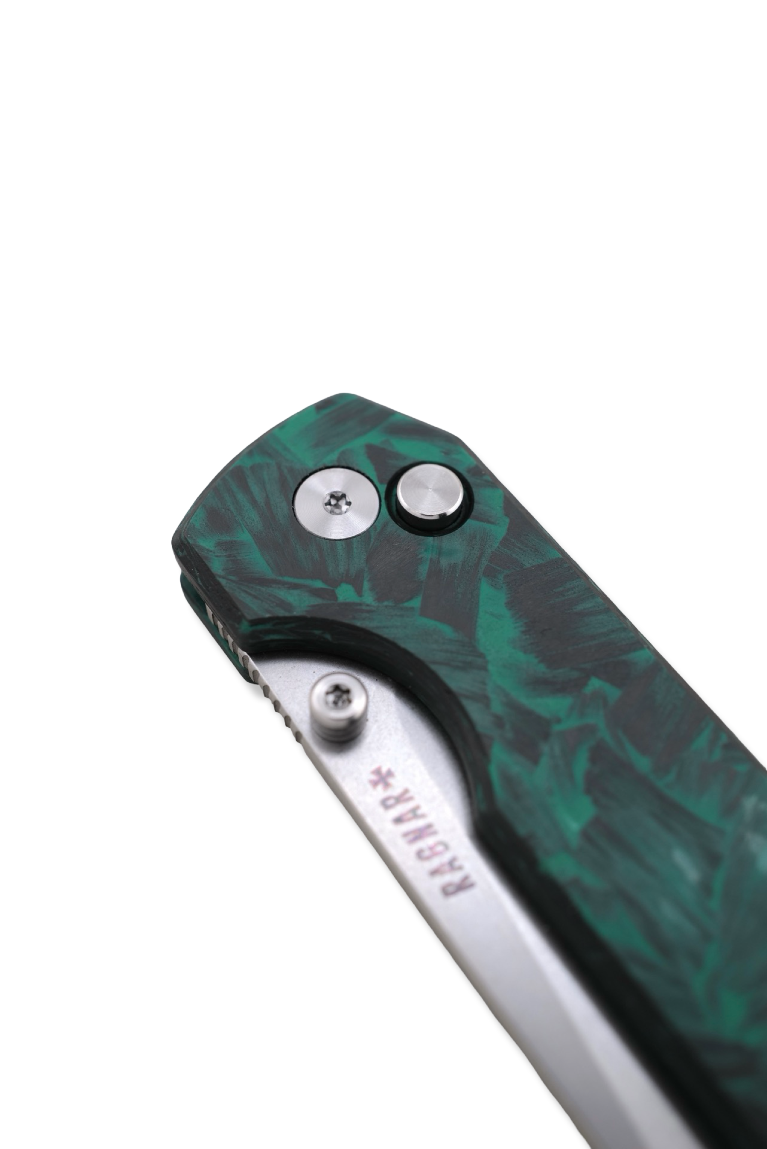 RAGNAR Folder - VG-10 Steel / Photoluminescent Glow Carbon Handle / Flamed Titanium clip / Stonewash Finish