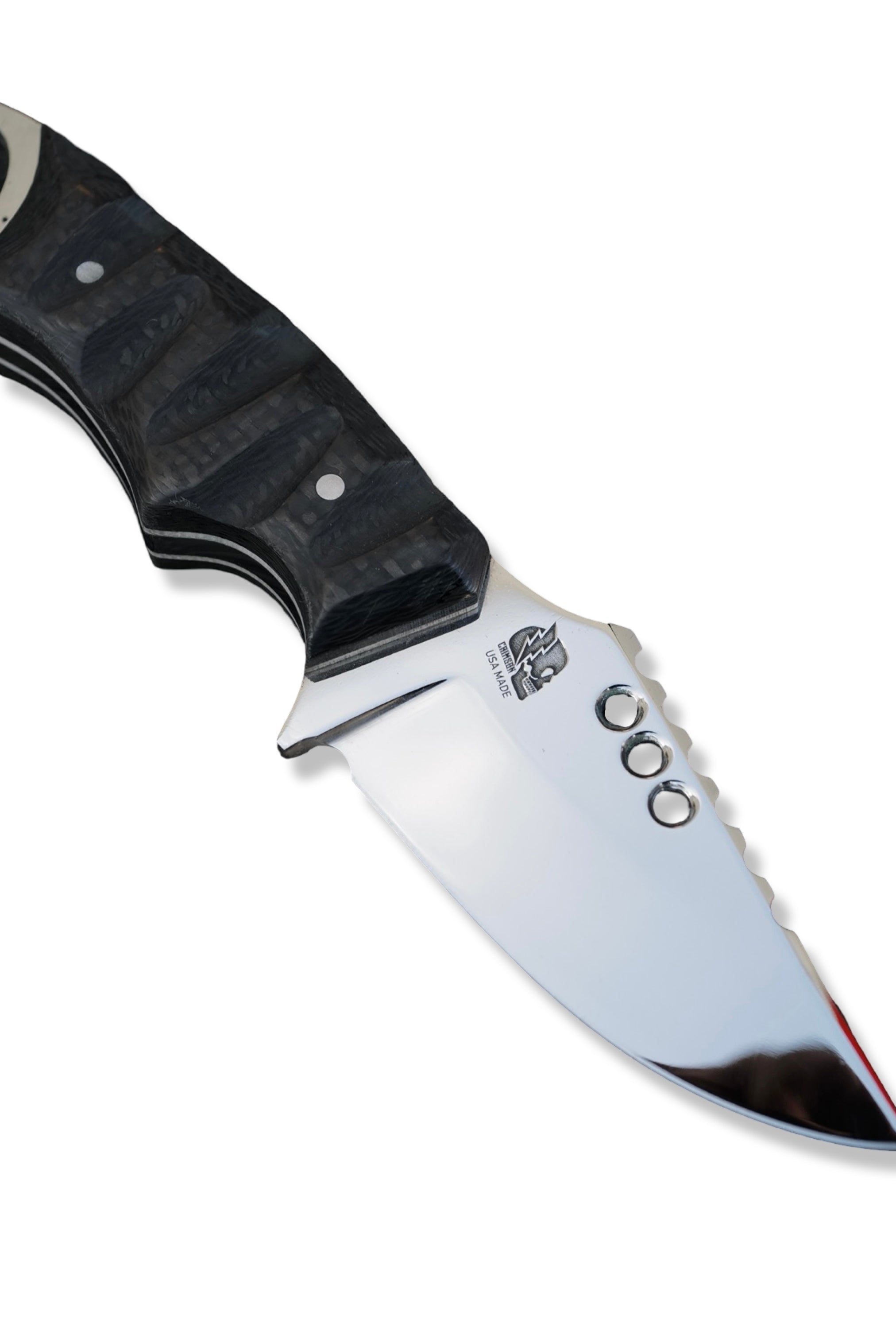 CUSTOM RPM Iron Wolf - Mirror Polish / Carbon Fiber Handle / White G-10 Liner - USA Made Stealth Bomber Sheath included