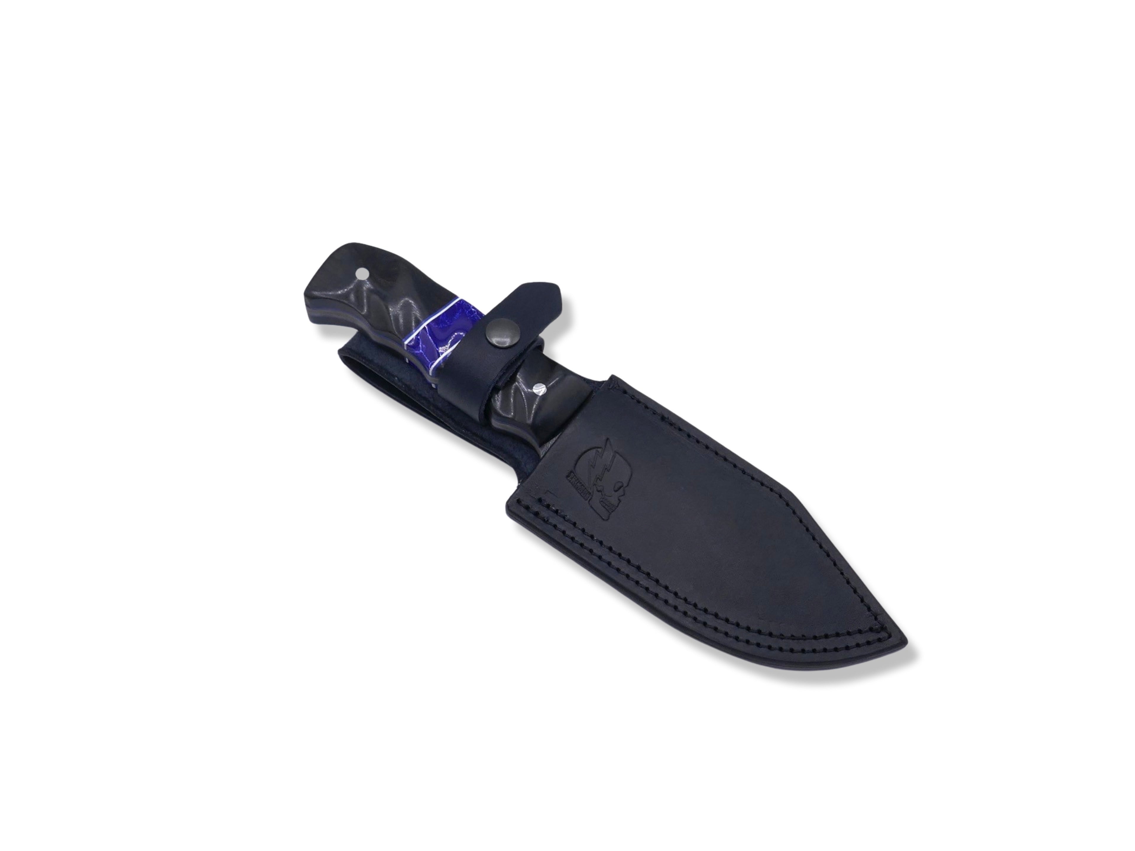 Slayer Damascus - Hollow Grind / Ebony / Tru-Stone Inlay / White and Blue G-10 Inlay / Blue G-10 Liner