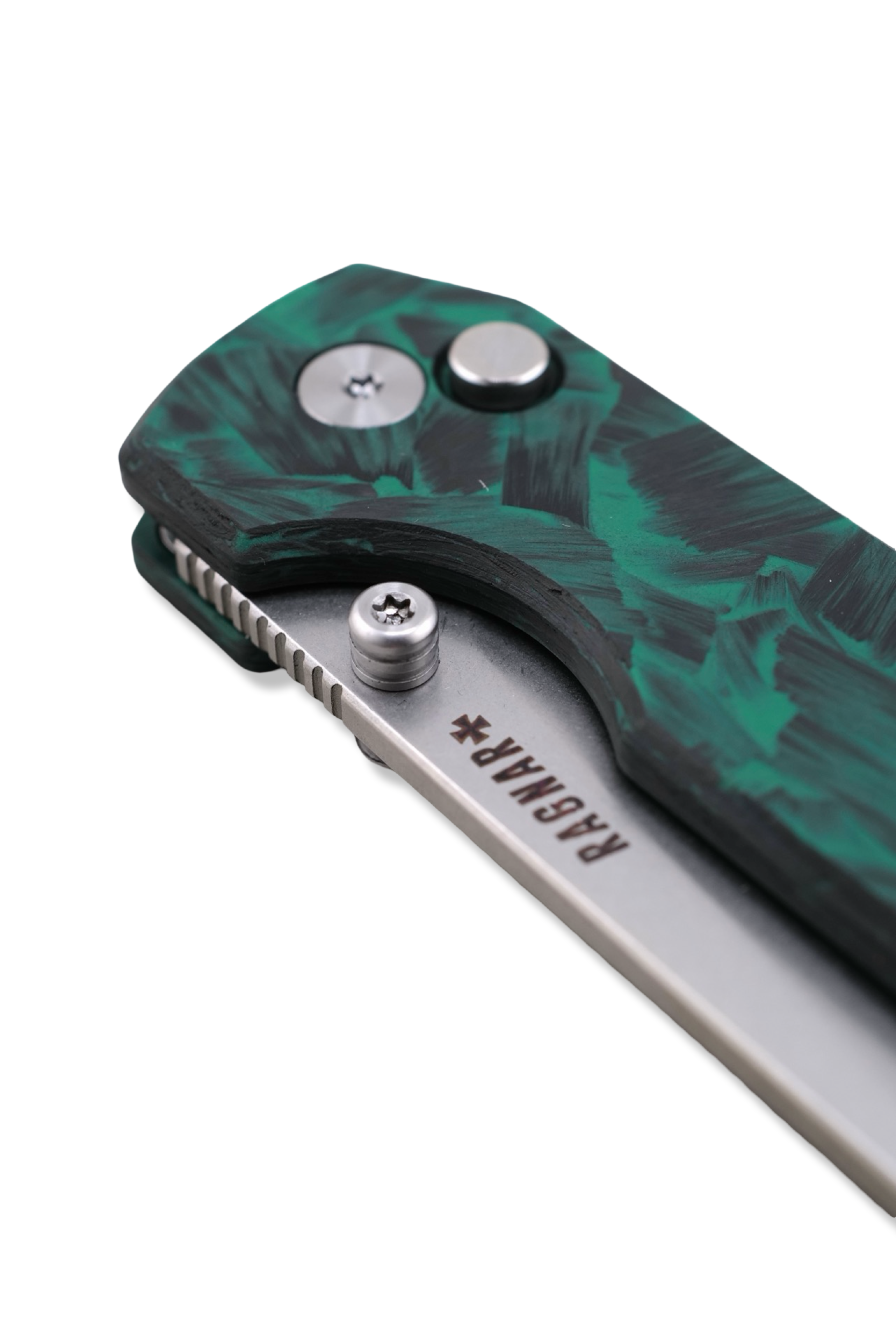 RAGNAR Folder - VG-10 Steel / Photoluminescent Glow Carbon Handle / Flamed Titanium clip / Stonewash Finish
