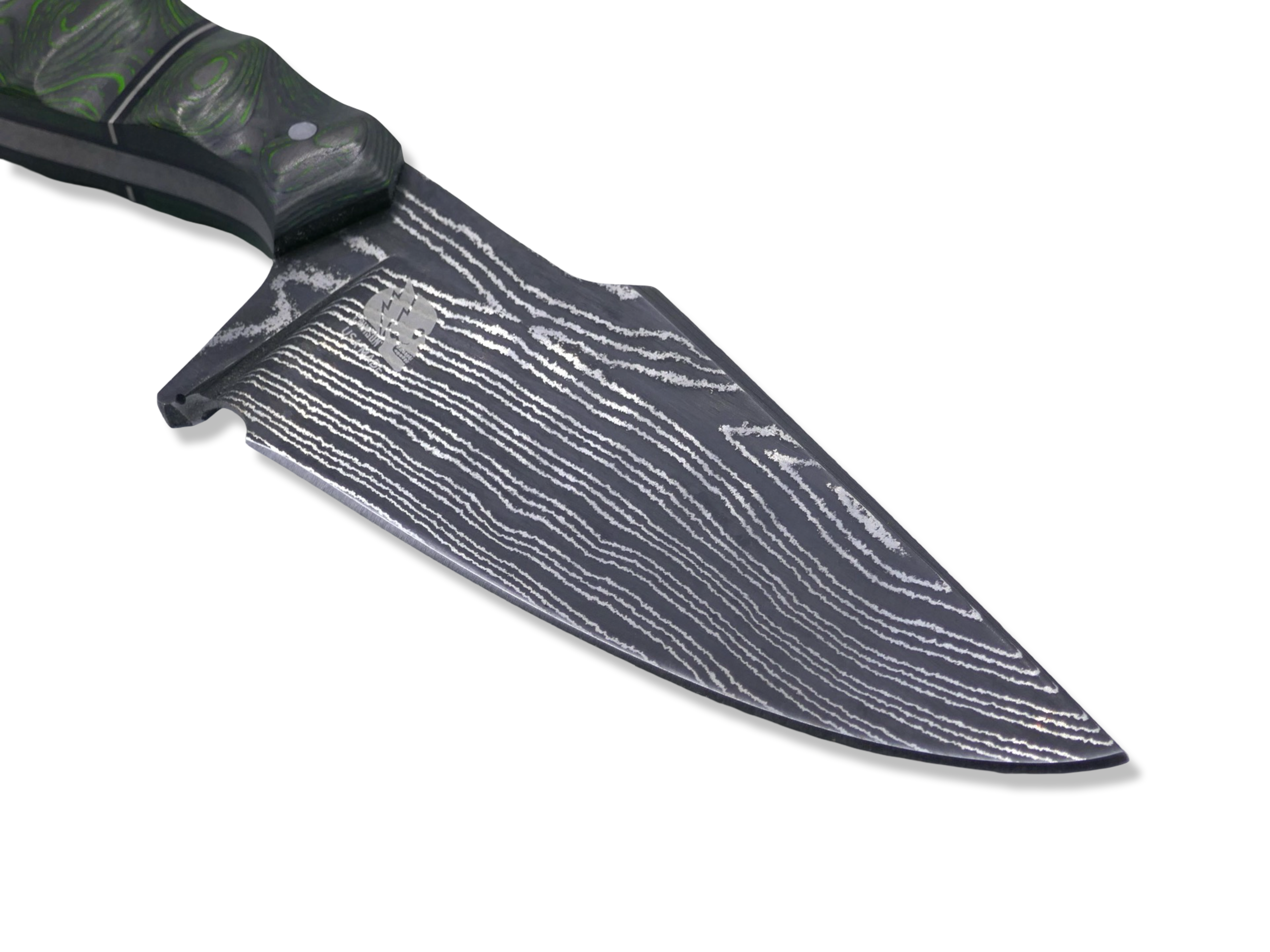 Reaper Custom 1 of 1 - Vegas Forge Damascus / Toxic Moss Camo Carbon / Nickel Splits / Black G-10 - SHEATH INCLUDED