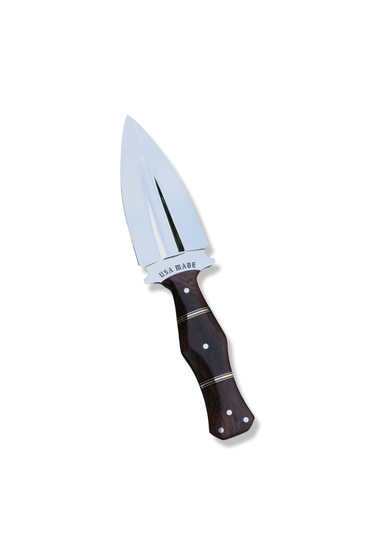 NIGHT HAWK Custom - Mirror Polish W/ Fuller / Iron Wood Handle / Dual Brass + Nickel Splits / Brown Sheath