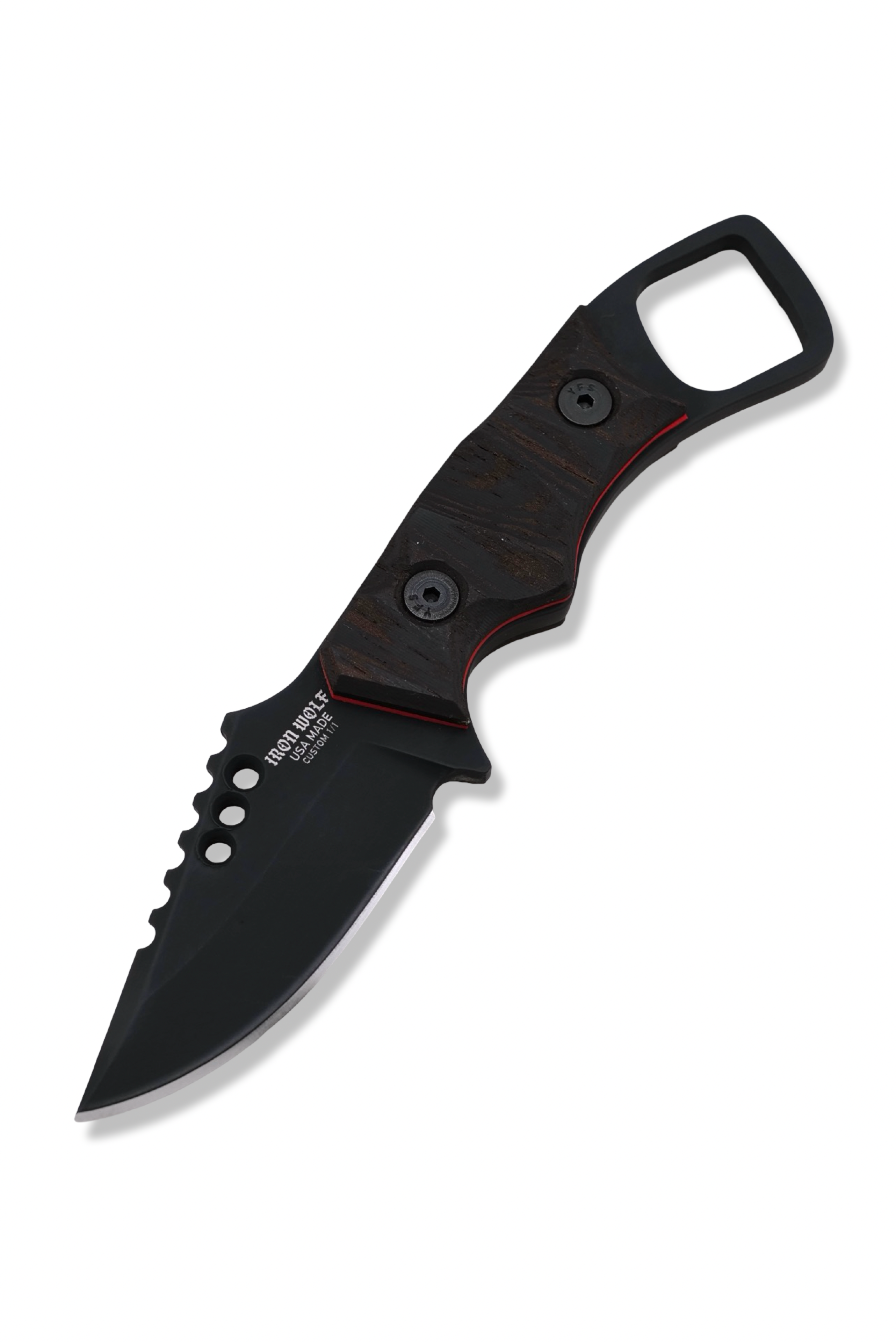 RPM Iron Wolf Custom 1/1 - Black Cerakote / Wenge Handle / Red Liner / Leather Sheath Included