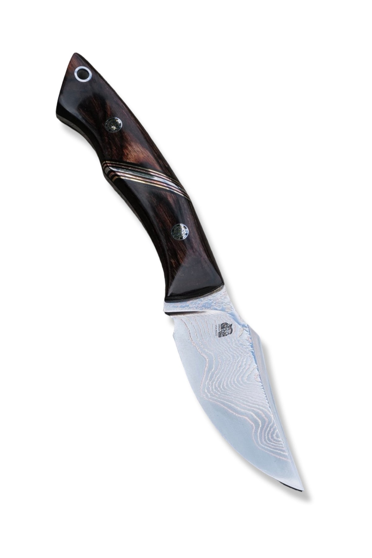 “ ODB “ Custom PROTOTYPE - Baker Forge Tigermai / Bronze + Copper Damascus / Dyma Walnut Handle / Copper - Nickel - Brass Split / Mosaic Pins / Croc Inlay Sheath / Jason Knight Design