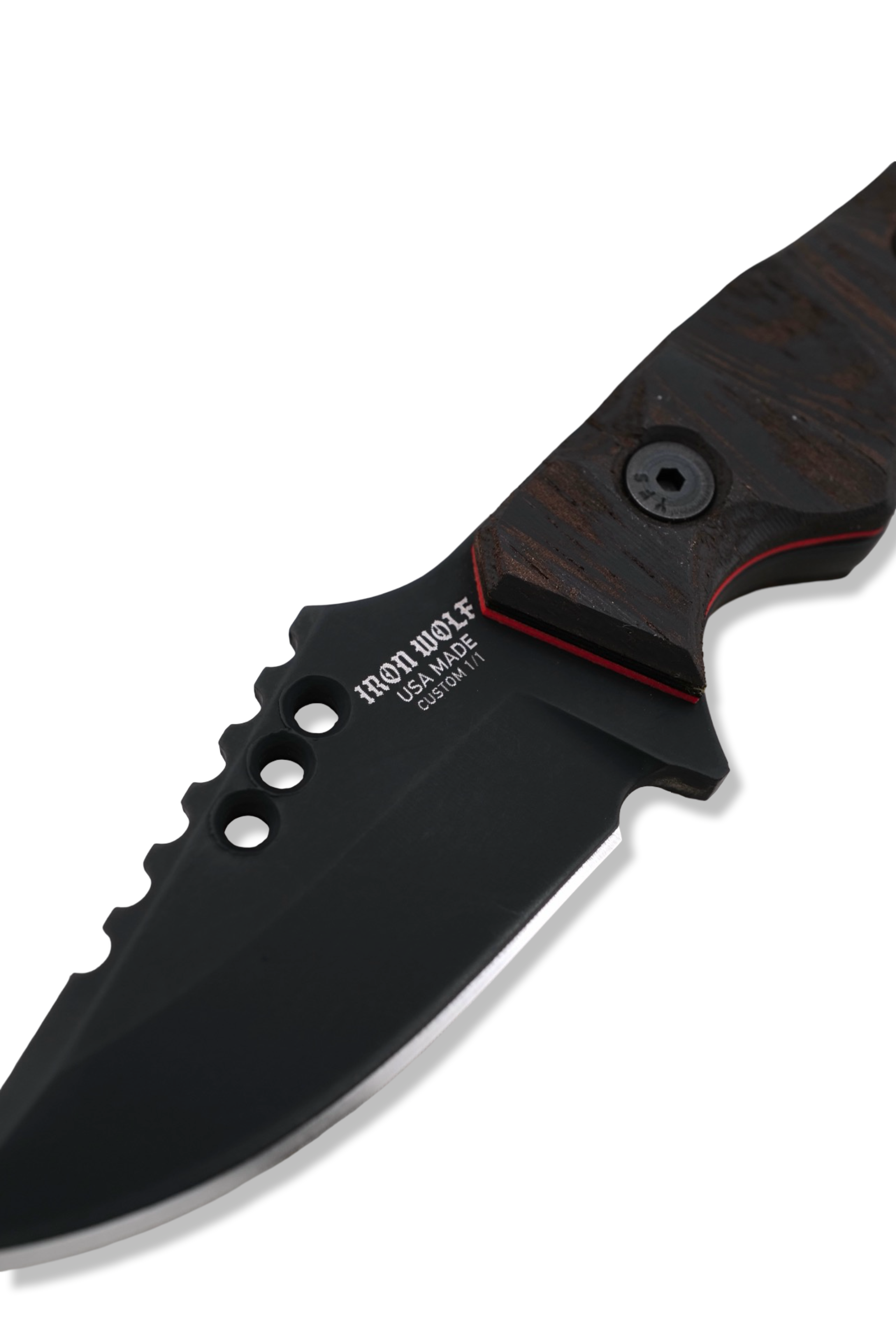 RPM Iron Wolf Custom 1/1 - Black Cerakote / Wenge Handle / Red Liner / Leather Sheath Included