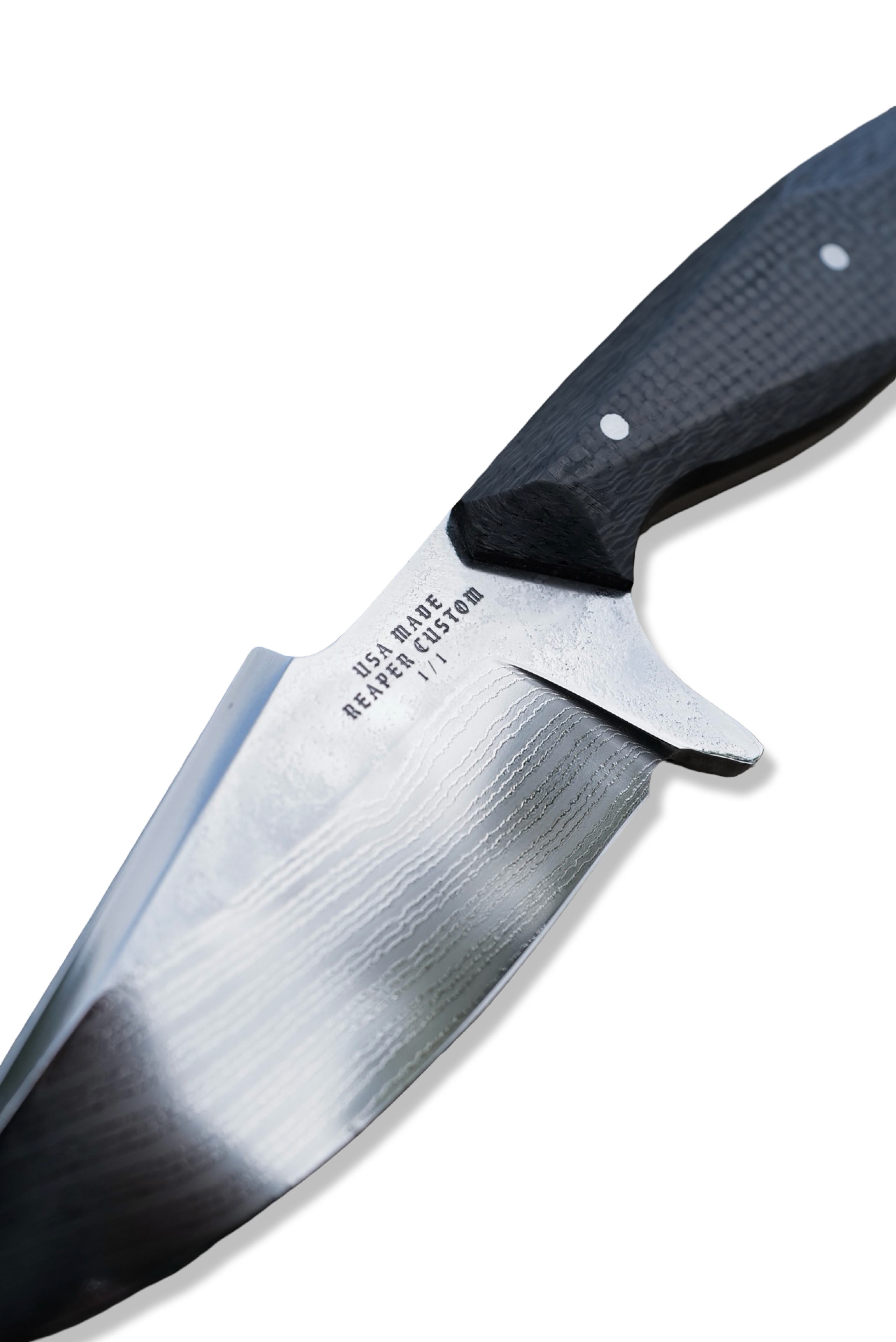 Reaper Custom 1 of 1 - Polished Vegas Forge Damascus / Carbon Fiber Handle / Sheath Included