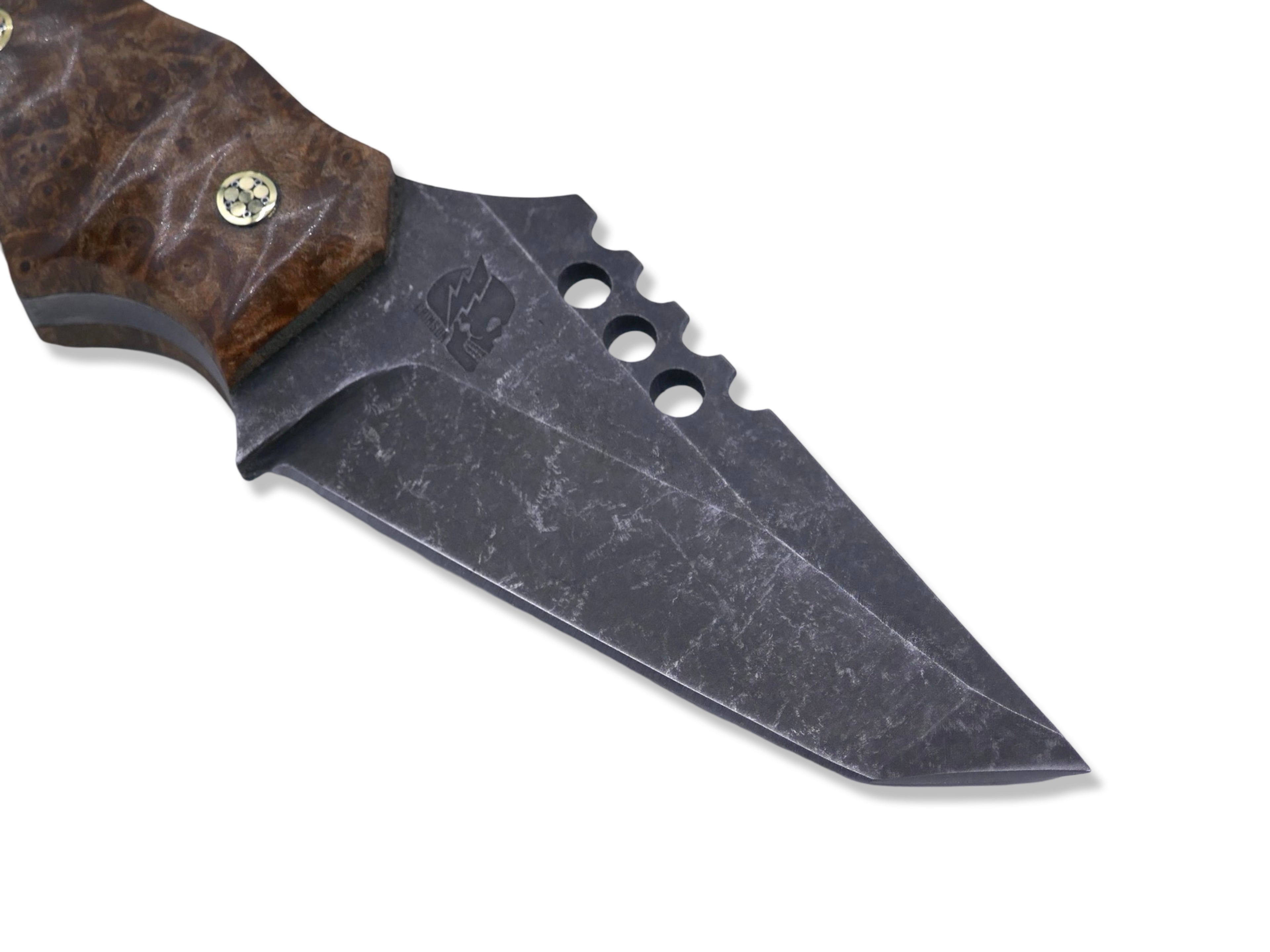 IRON WOLF Custom 1 of 1 - Dark Stonewash / Burl Handle / Mosaic Pins