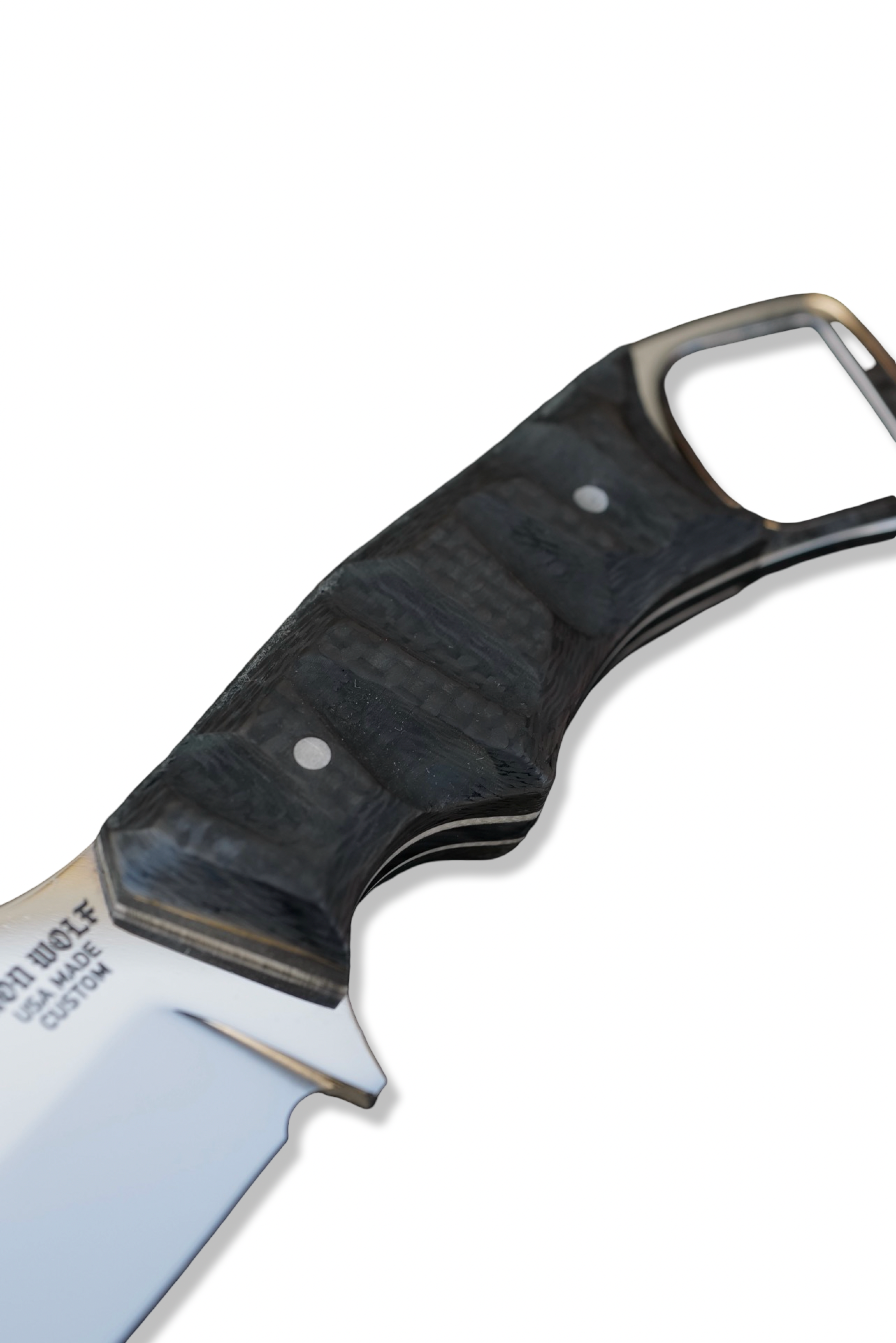 CUSTOM RPM Iron Wolf - Mirror Polish / Carbon Fiber Handle / White G-10 Liner - USA Made Stealth Bomber Sheath included
