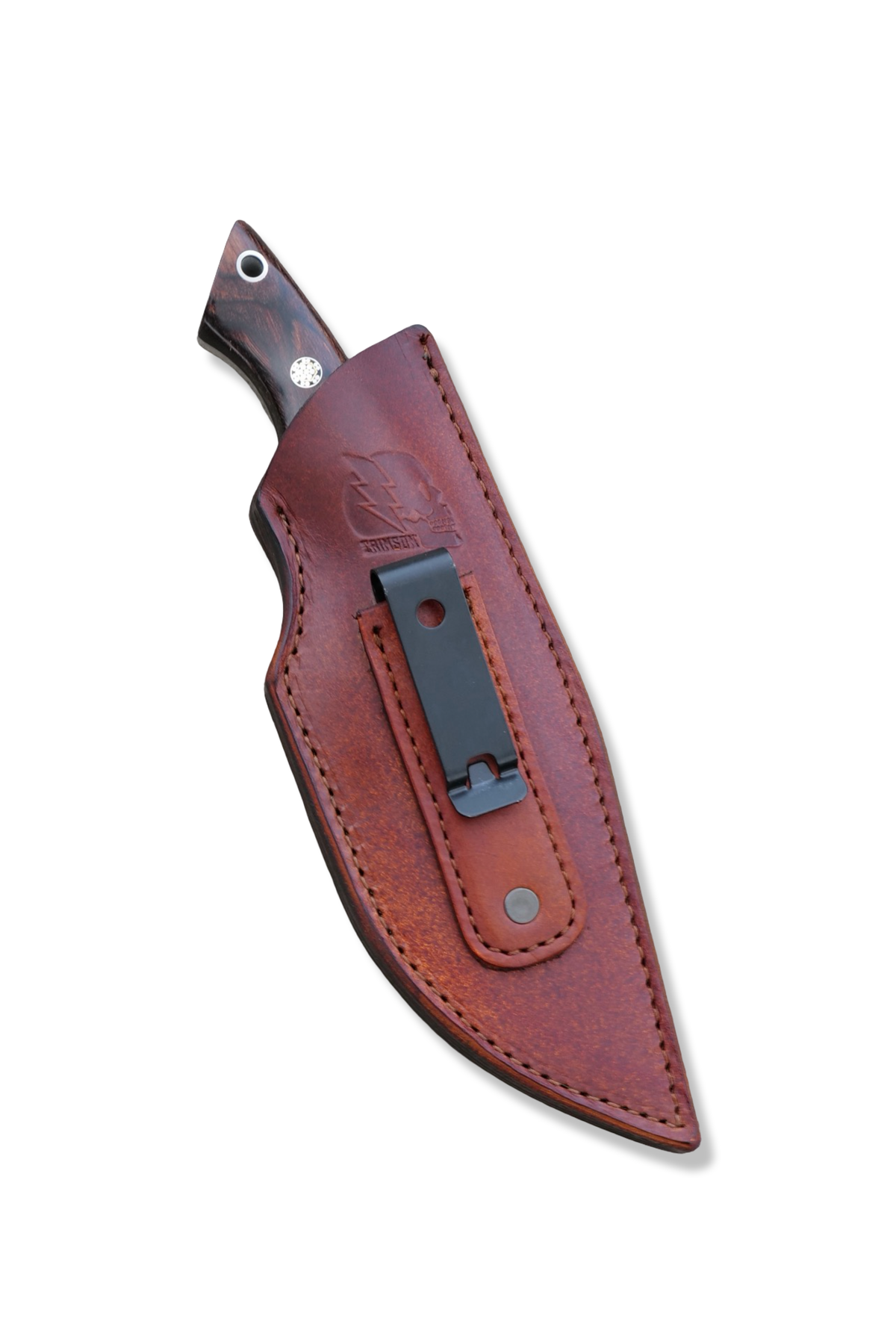 “ ODB “ Custom PROTOTYPE - Baker Forge Tigermai / Bronze + Copper Damascus / Dyma Walnut Handle / Copper - Nickel - Brass Split / Mosaic Pins / Croc Inlay Sheath / Jason Knight Design