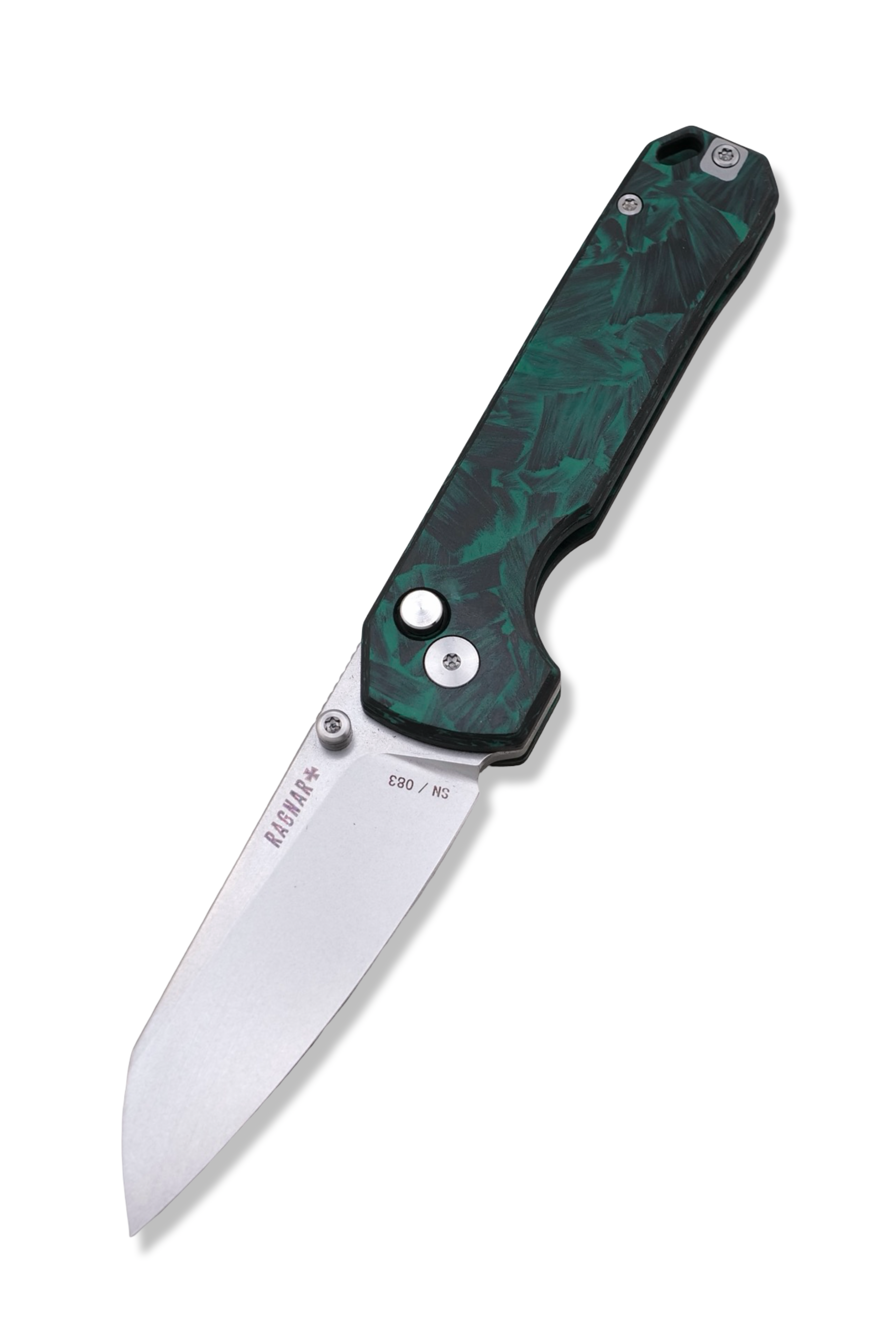 RAGNAR Folder - VG-10 Steel / Photoluminescent Glow Carbon Handle / Flamed Titanium clip / Stonewash Finish