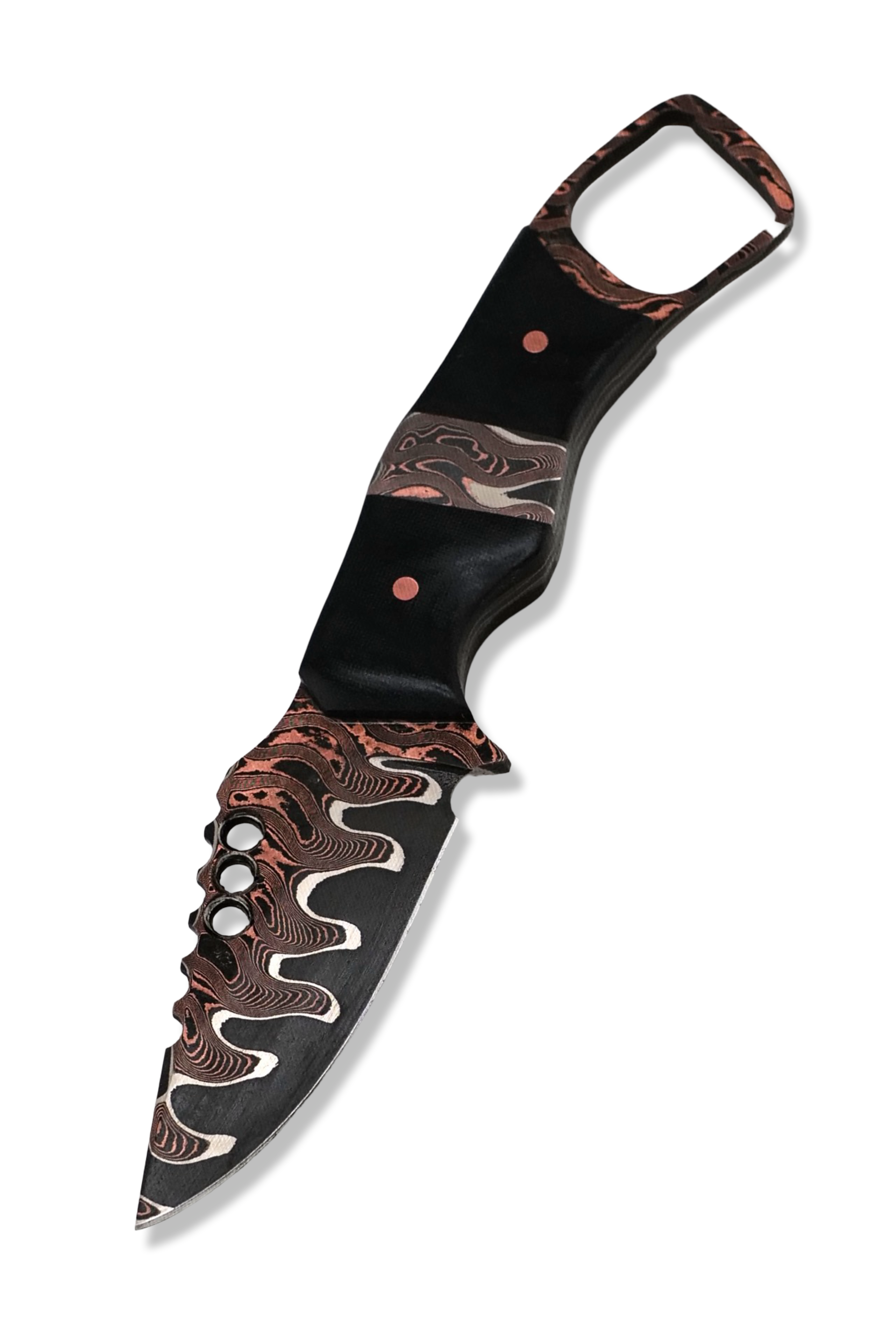 CUSTOM Baker Forge RPM Iron Wolf - Copper-Mai Damascus / Black Micarta / Baker Forge Copper Mai Damascus Inlay / Black G-10 Liner USA Made Leather Sheath Included