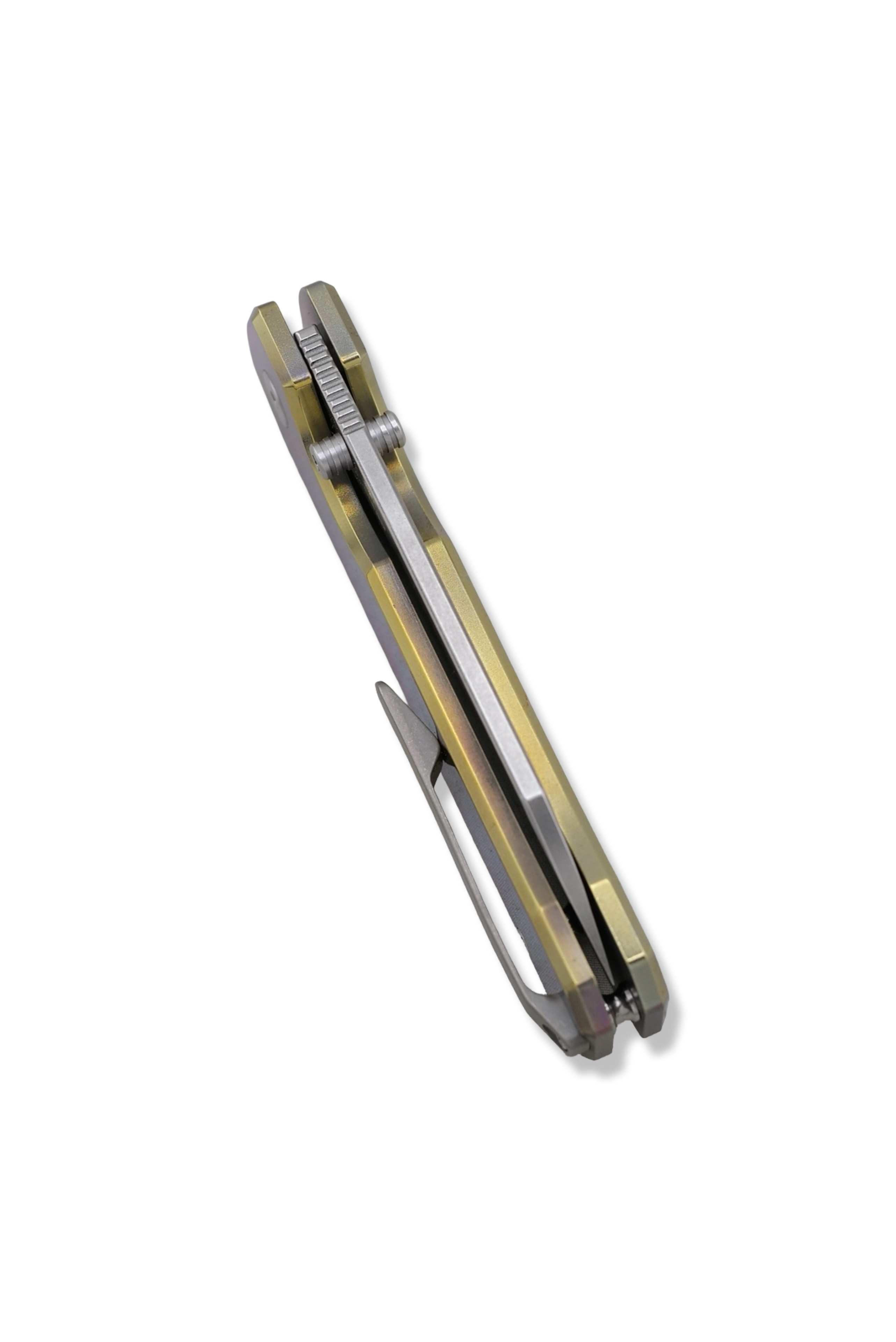 RAGNAR Folder - M390 Steel / Anodized Gold Titanium Handle / Titanium clip / Stonewash Finish