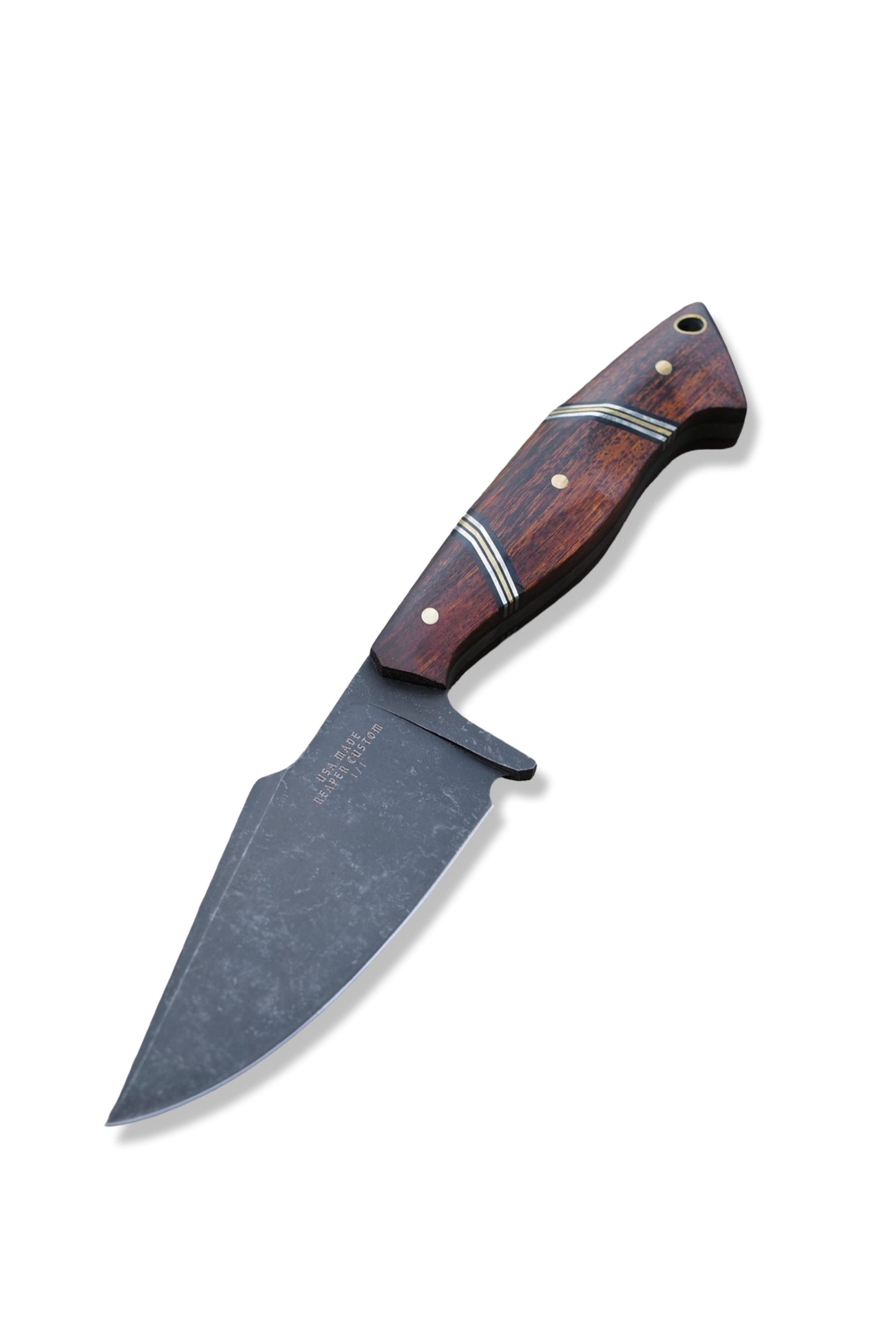 Reaper Custom 1 of 1 - Dark Stonewash / Iron Wood Handle / Dual Nickel + Brass Splits / Brass Hardware / Sheath Included