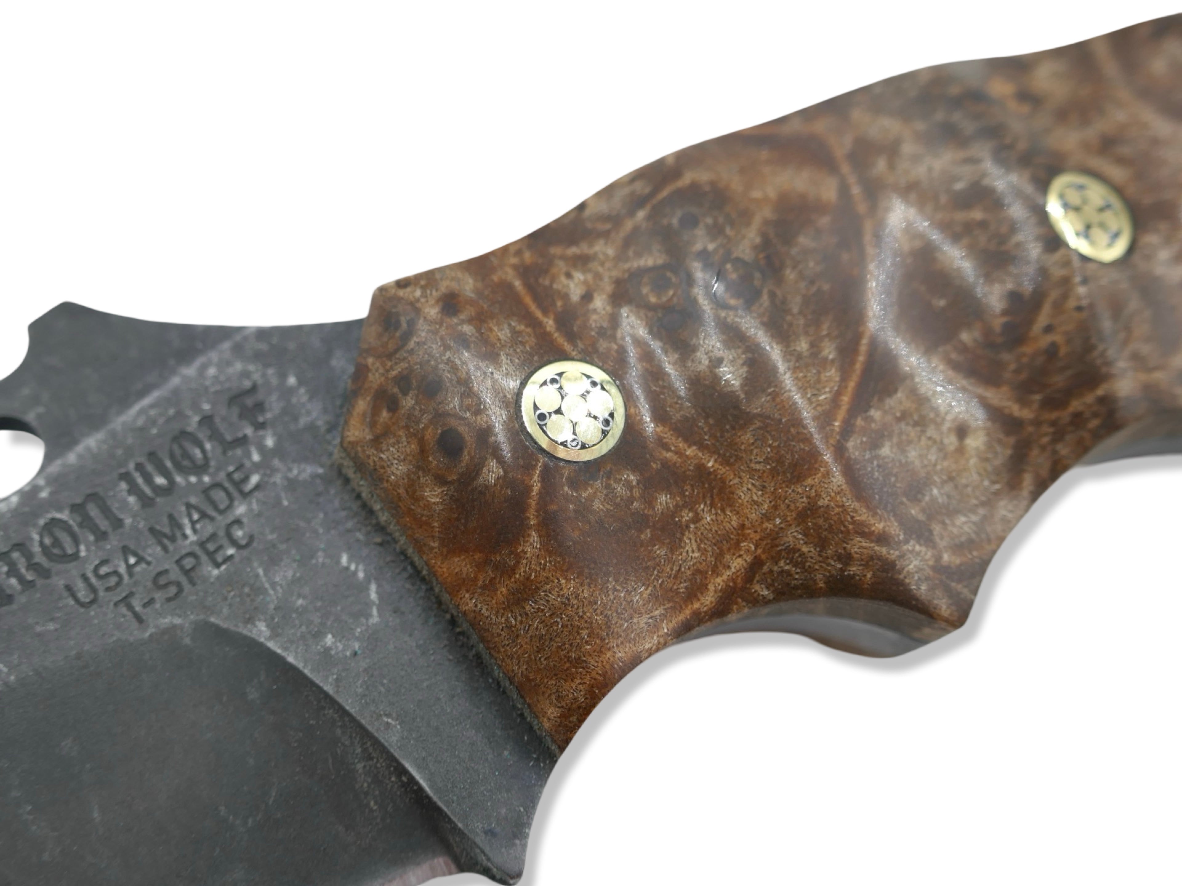 IRON WOLF Custom 1 of 1 - Dark Stonewash / Burl Handle / Mosaic Pins