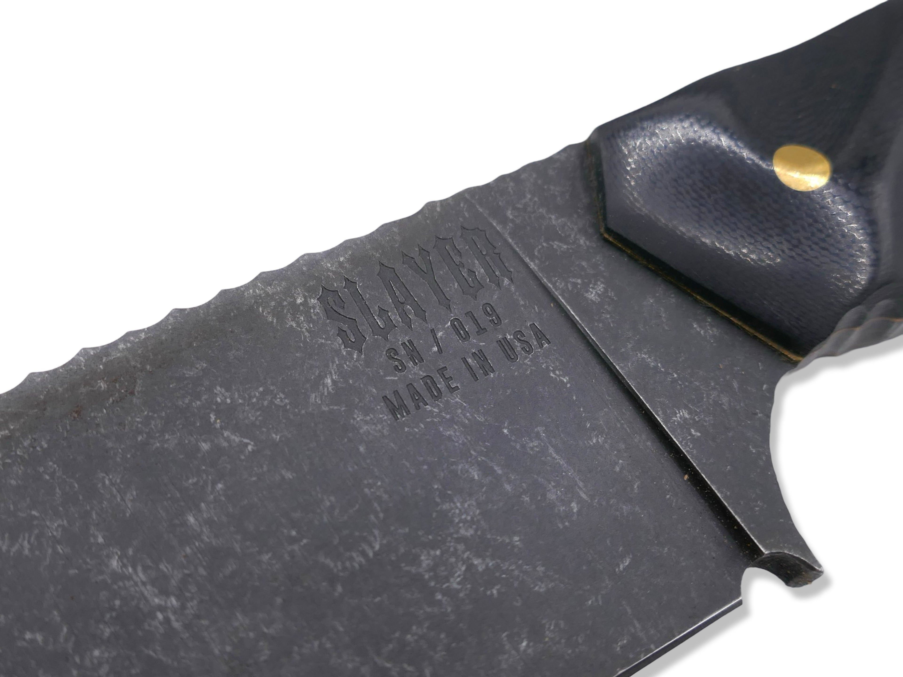 Slayer - Dark Stonewash / Black G-10 / Brass Liners / Full Spine Textured
