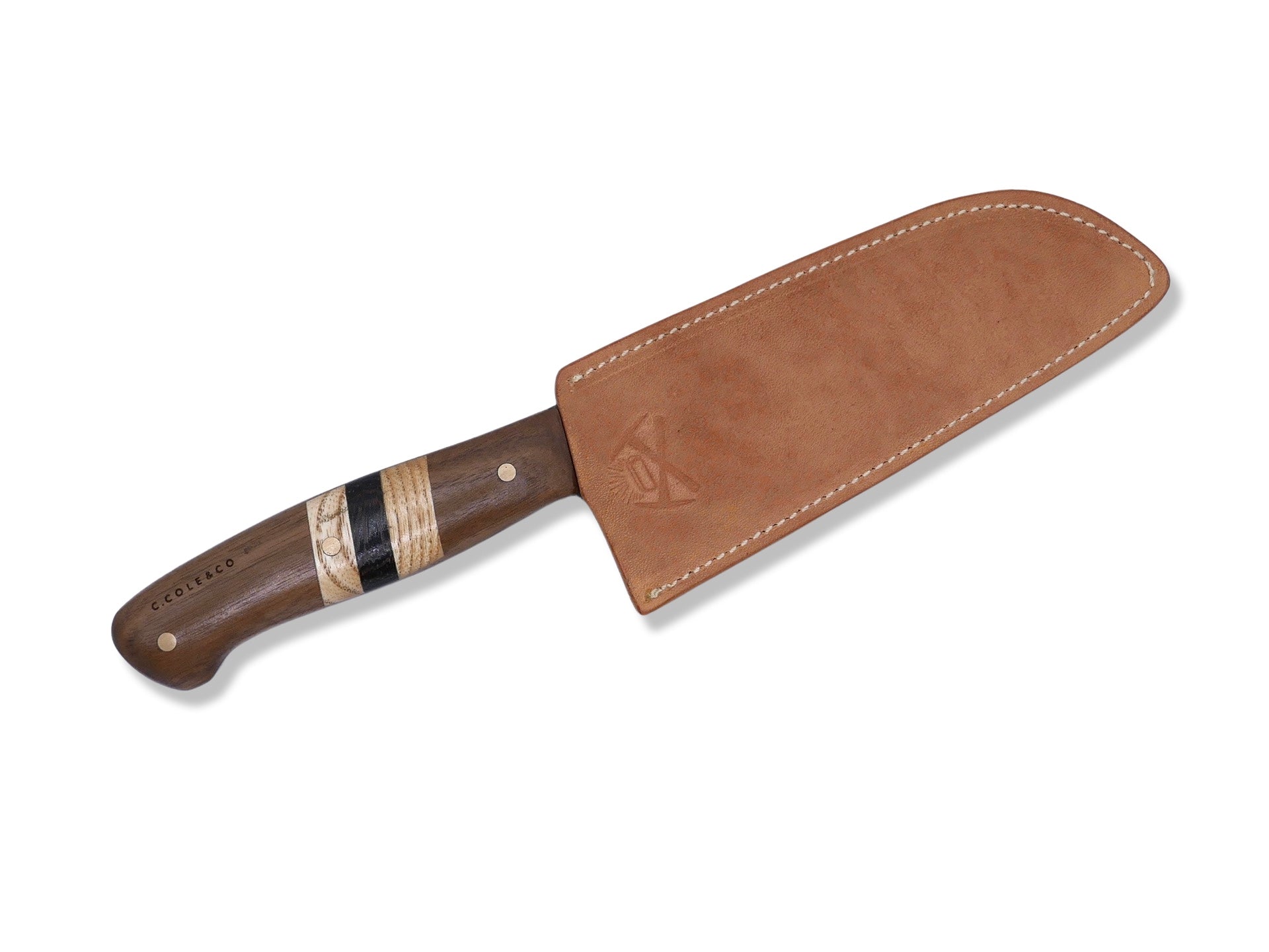 Damascus Kitchen Knife - Walnut / White Oak / Wenge / Brass Handle - Chris Cole Design - Crimson Tactical