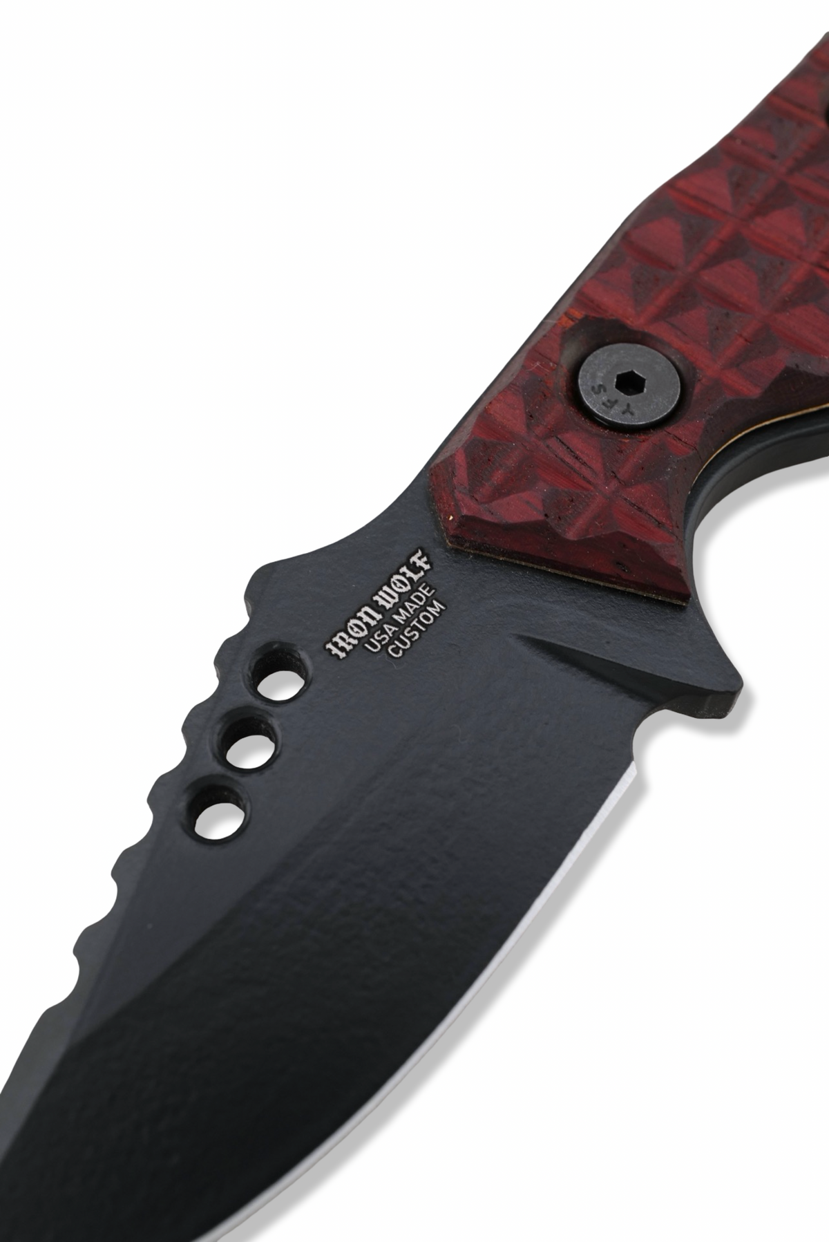 RPM Iron Wolf - Black Cerakote / Frag Pattern Padauk Handle / Brass Liners / Leather Sheath Included